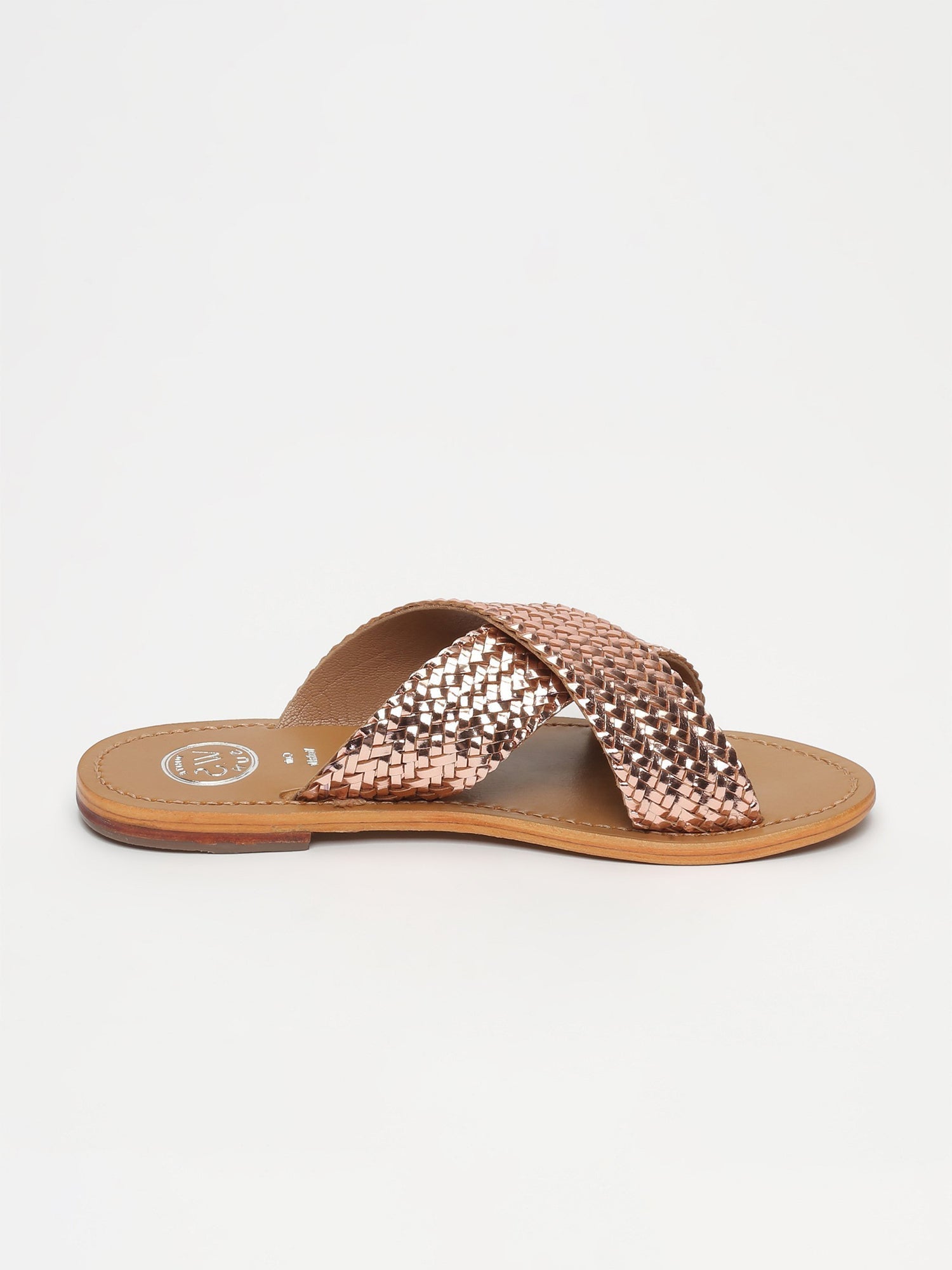 MALVARROSA mules tresse en cuir or rose