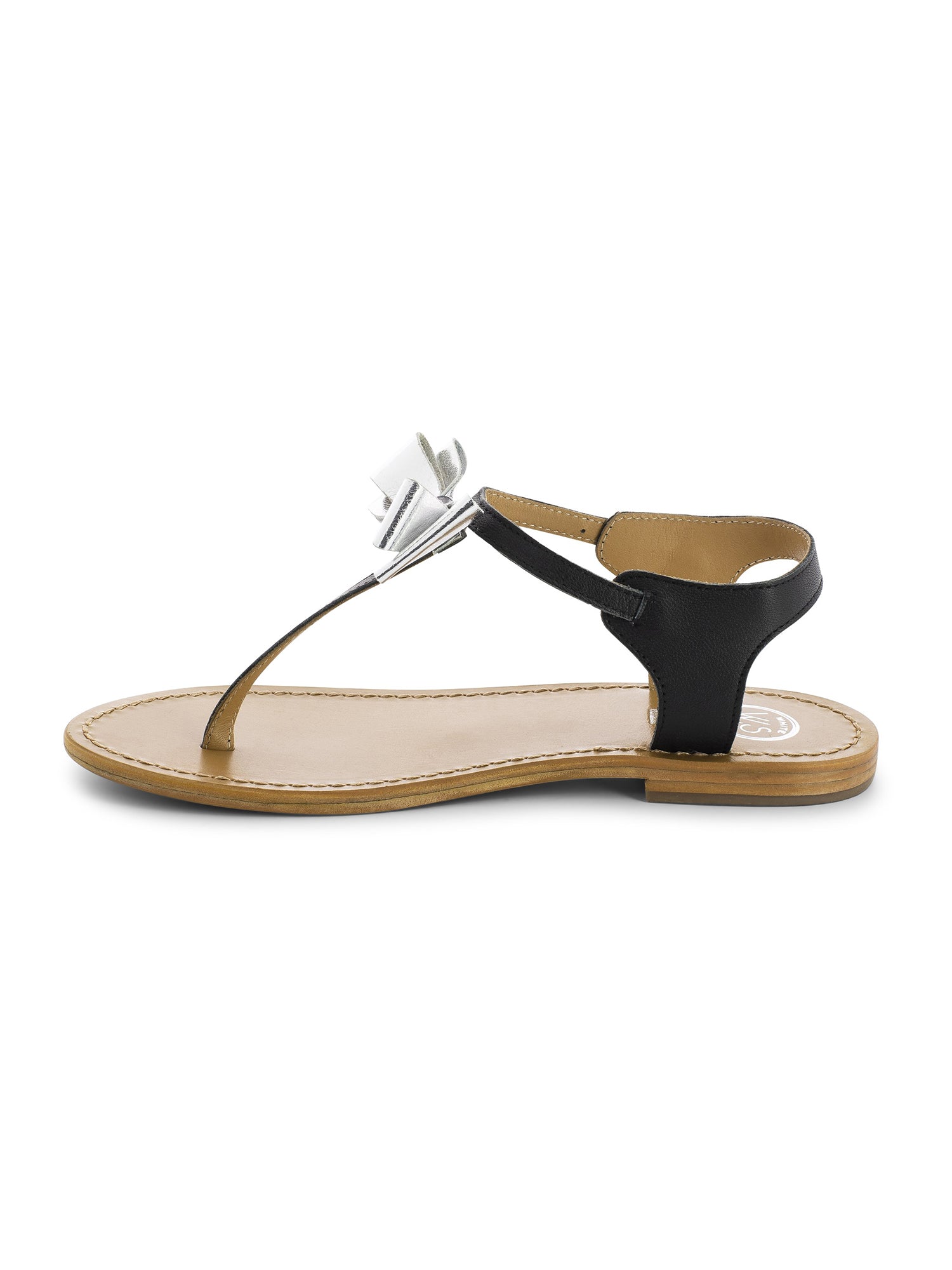TELEPHAE sandales entre doigt lacets en cuir noir et argent