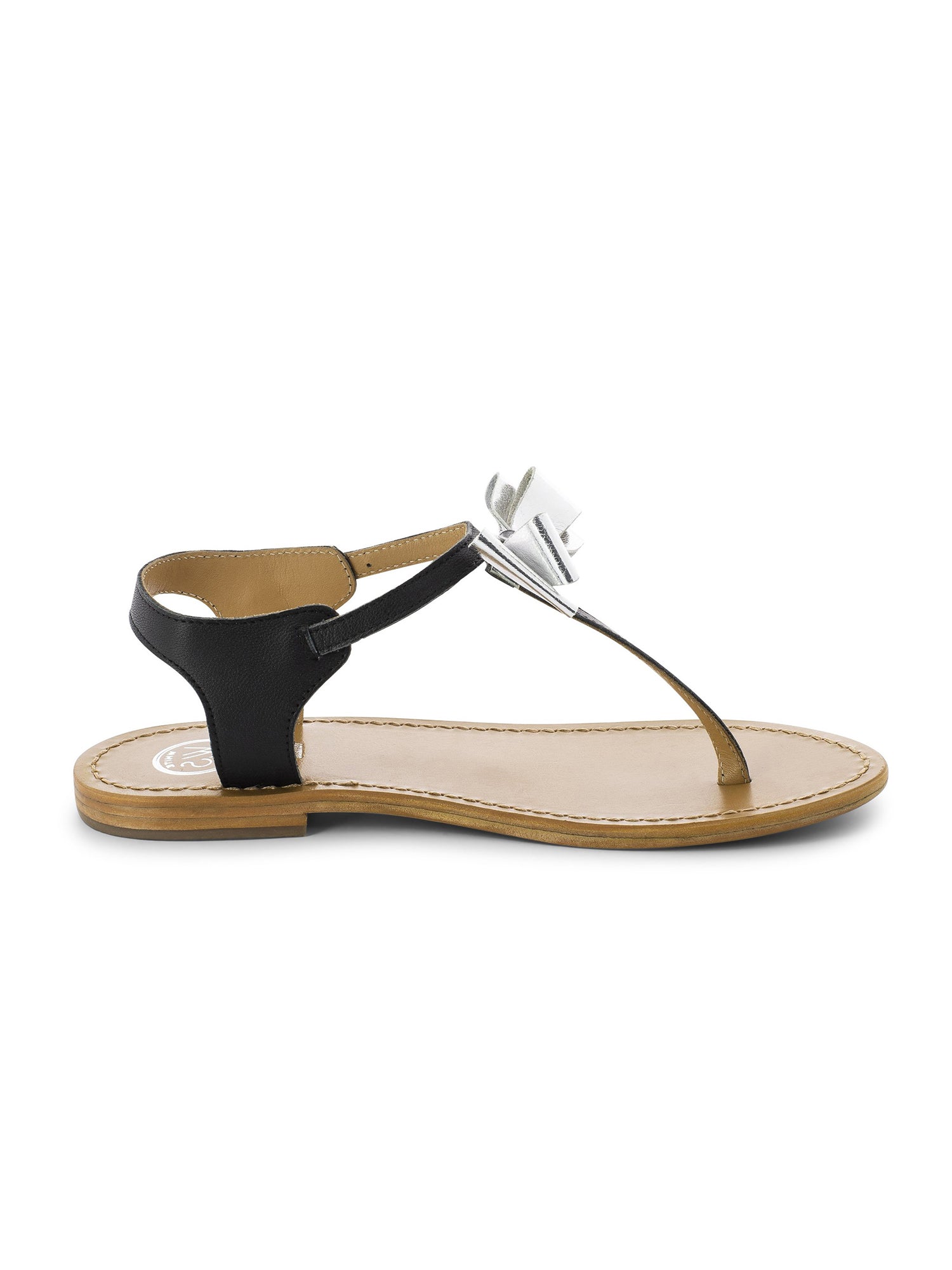 TELEPHAE sandales entre doigt lacets en cuir noir et argent