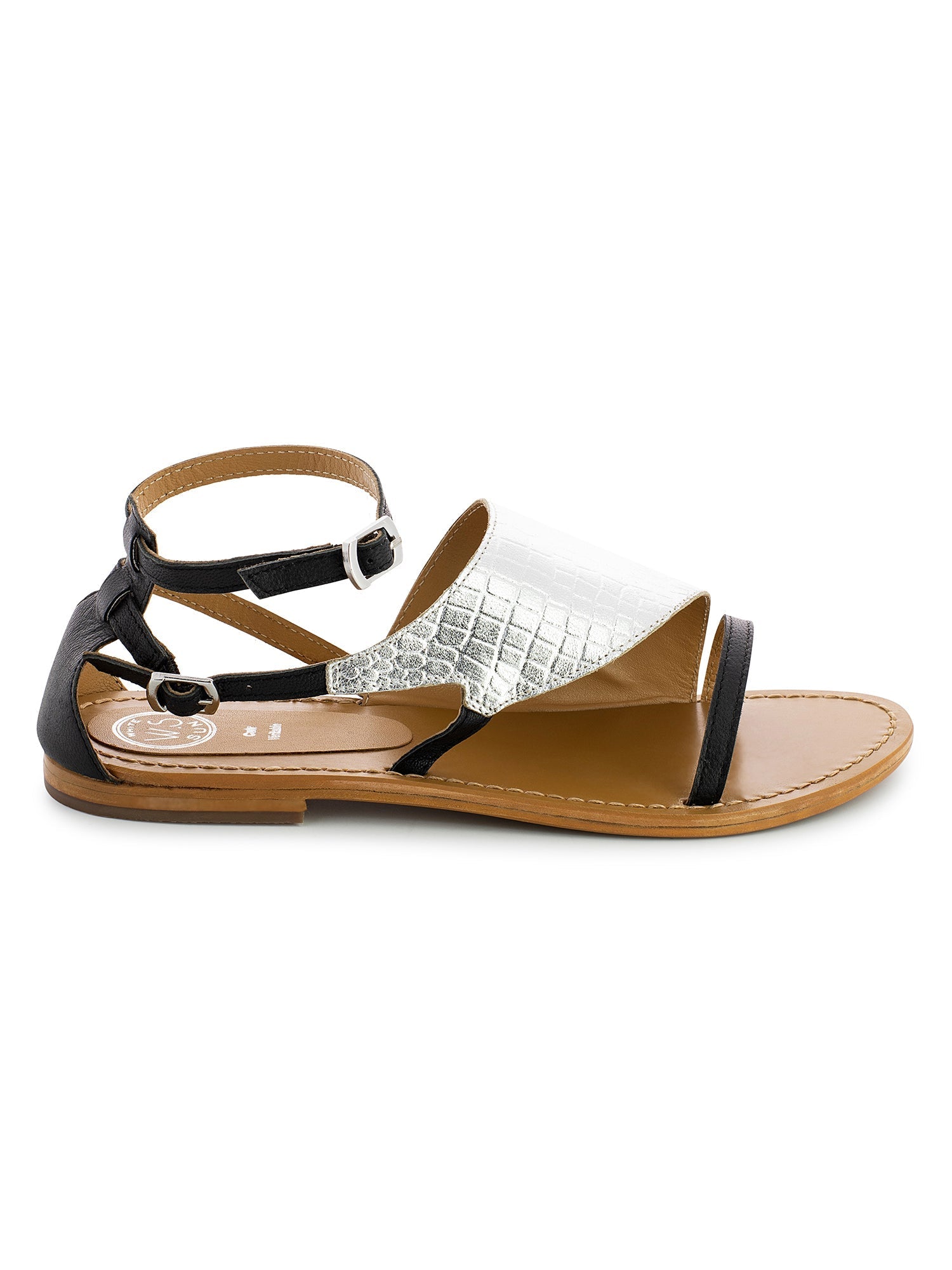 FESSONIA sandales en cuir croco argent et noir