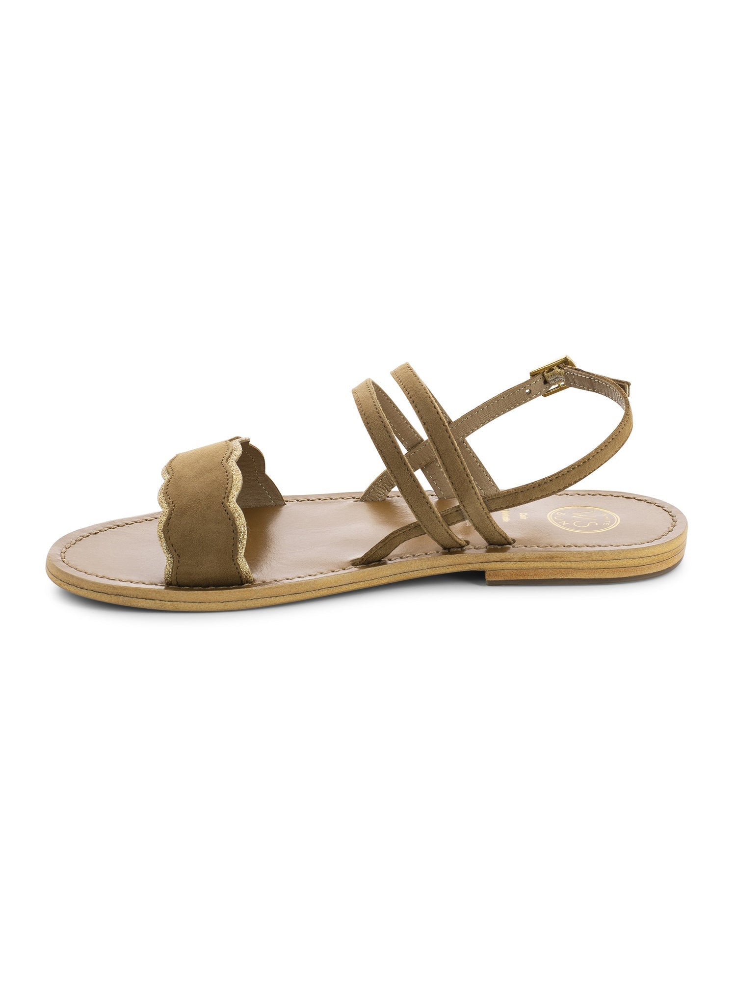 BACIS sandales en cuir camel et or