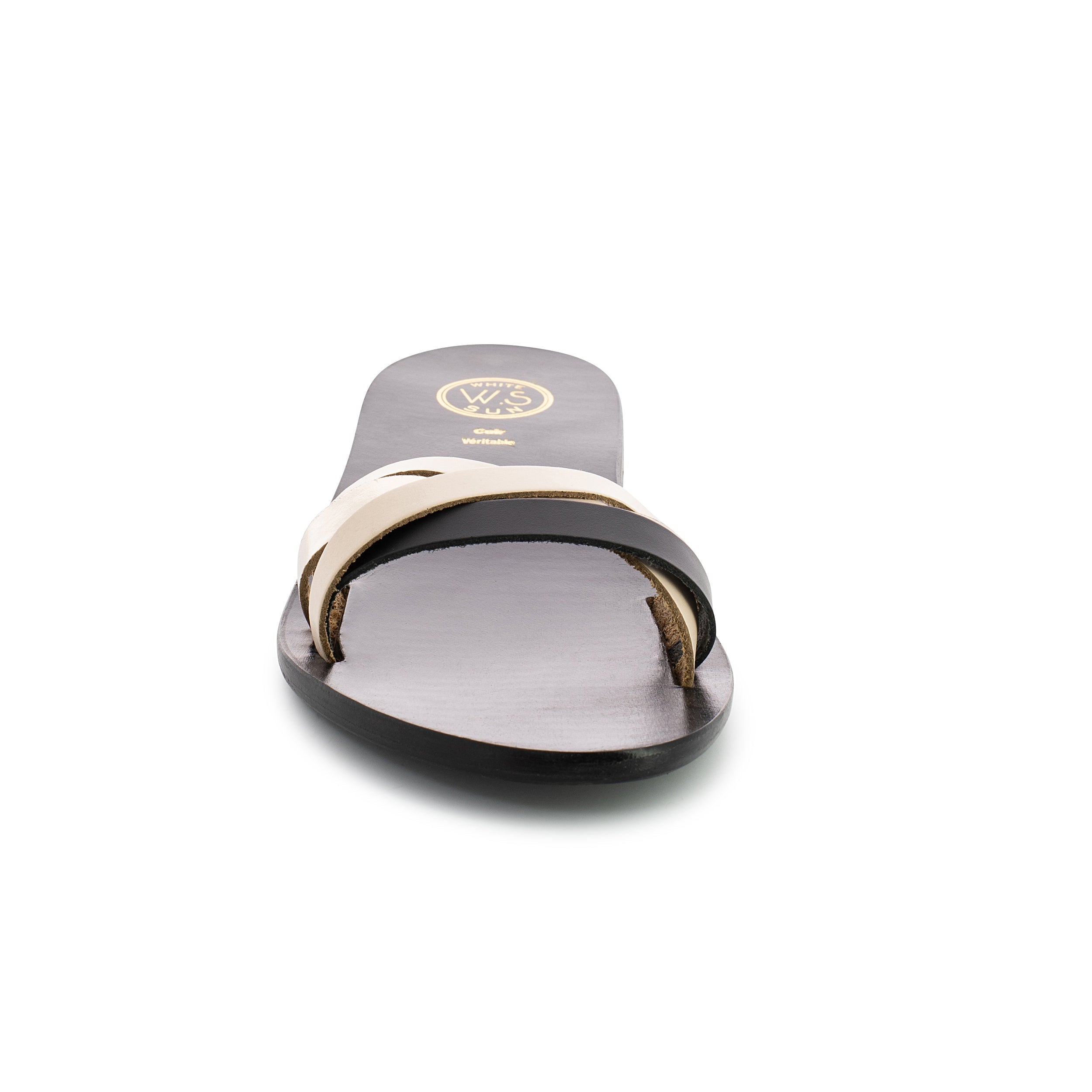 SENECIO mules en cuir beige, noir et or