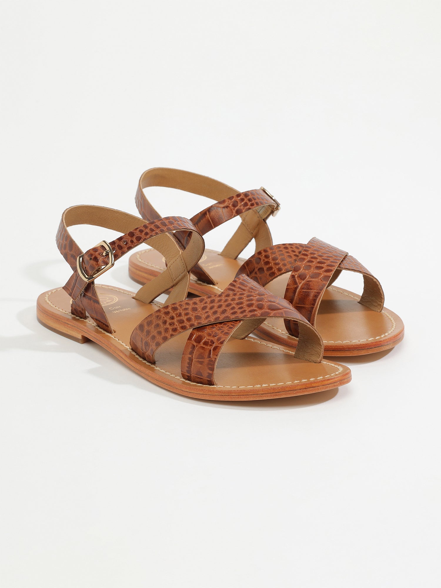 ENEYA sandales en cuir croco brun