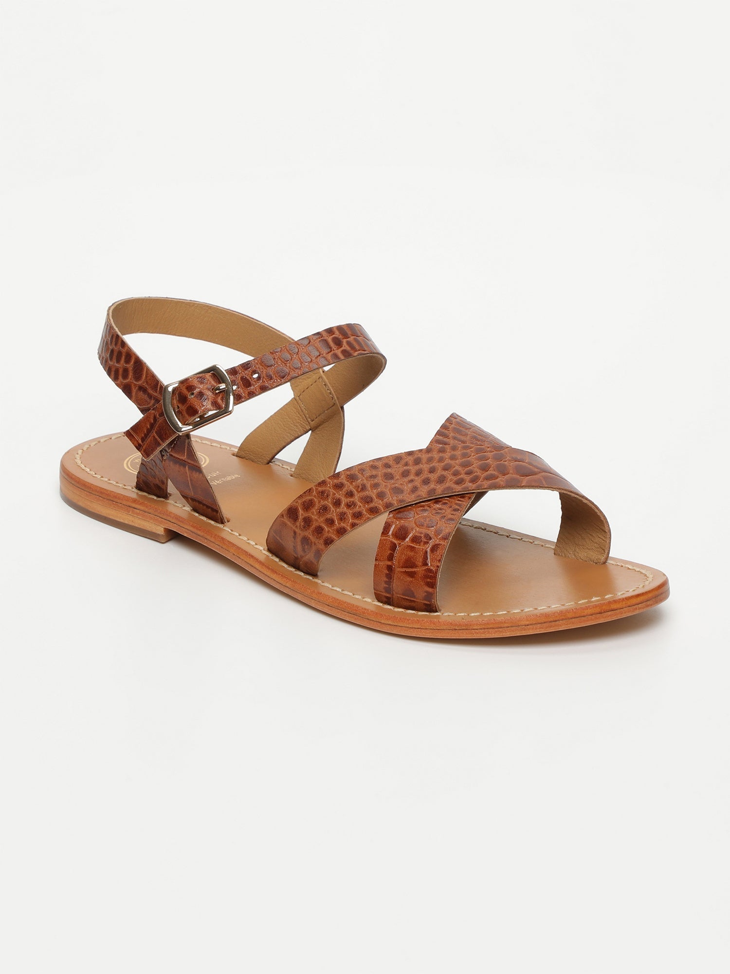 ENEYA sandales en cuir croco brun