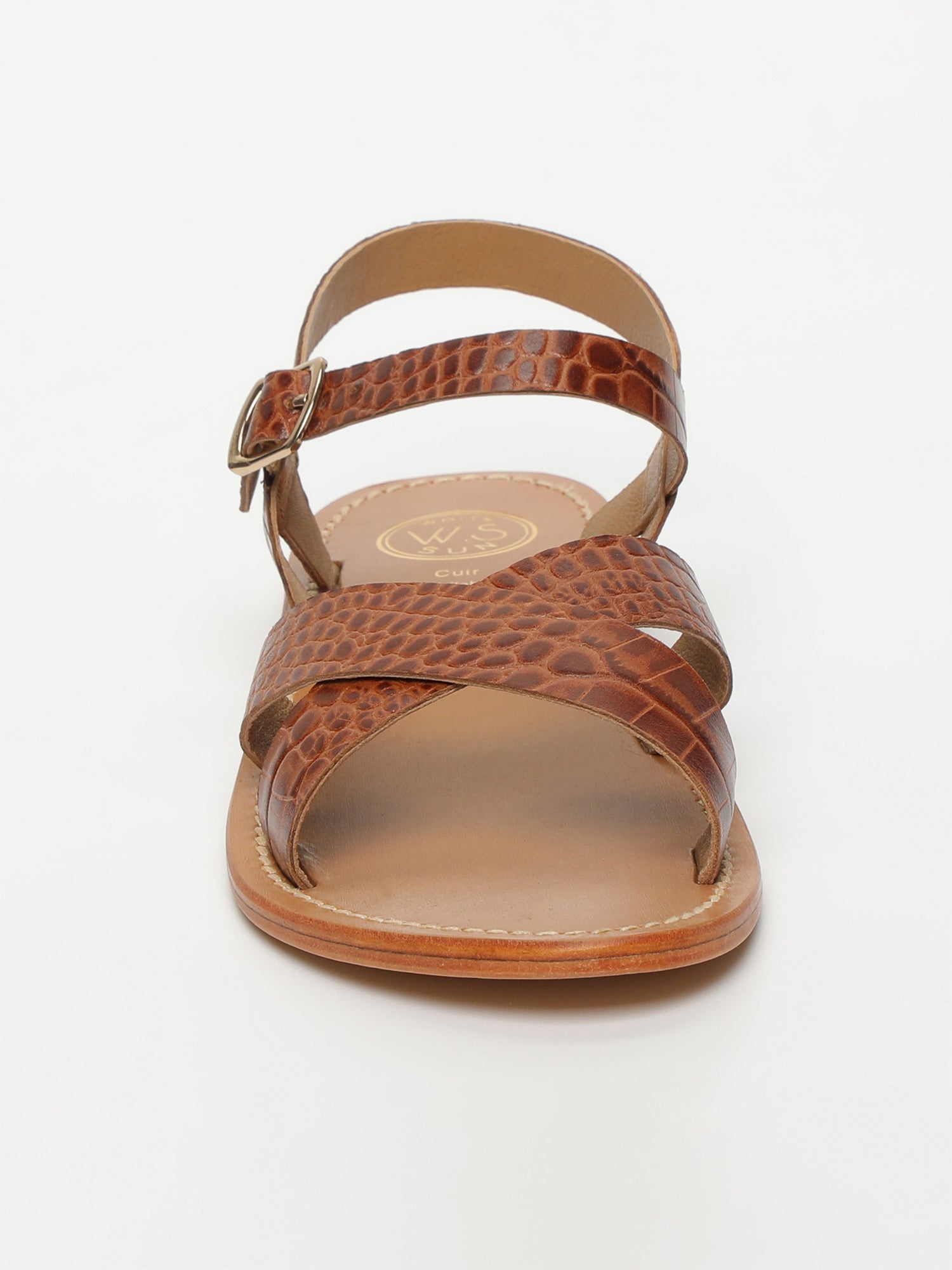 ENEYA sandales en cuir croco brun