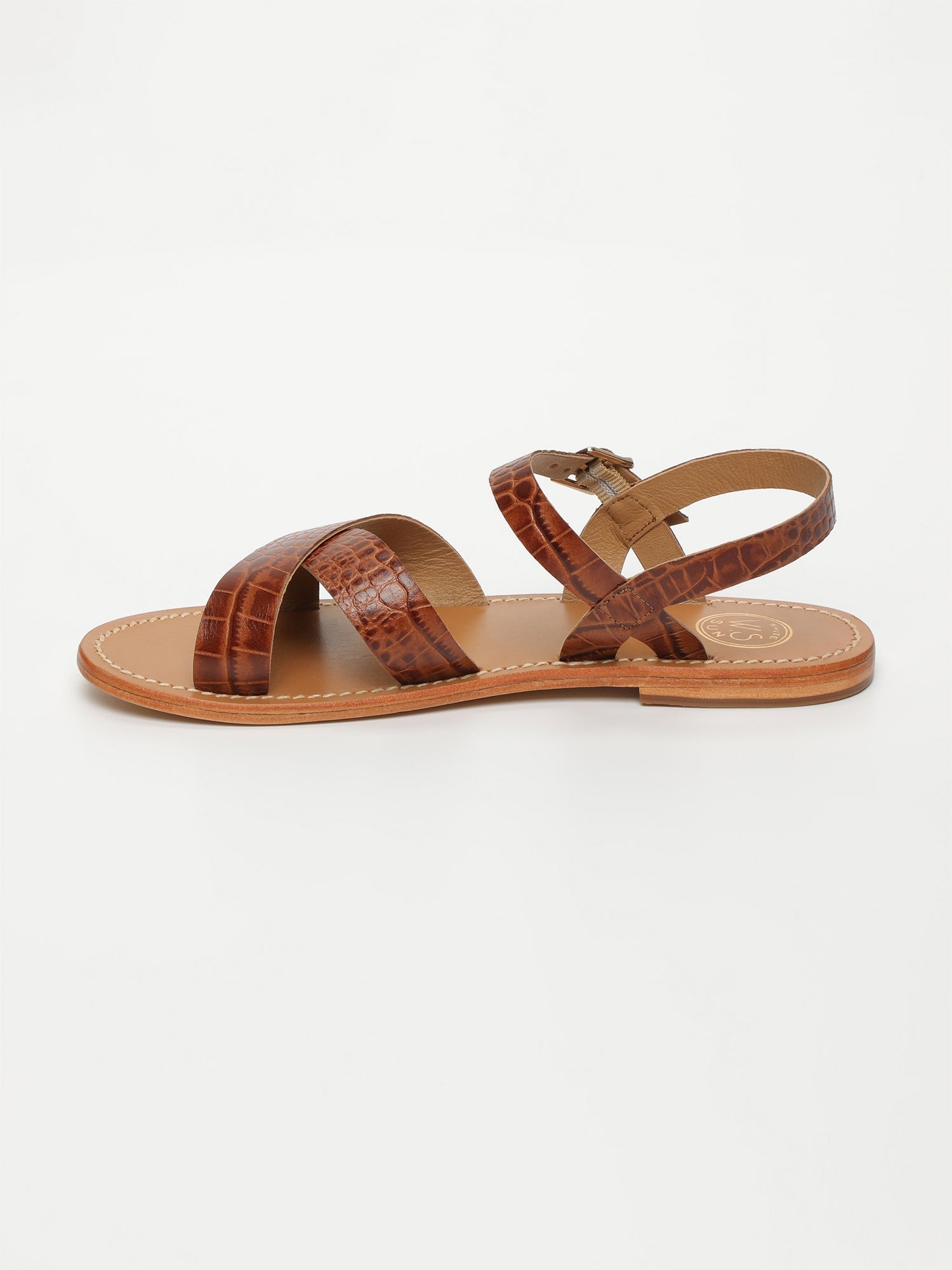 ENEYA sandales en cuir croco brun
