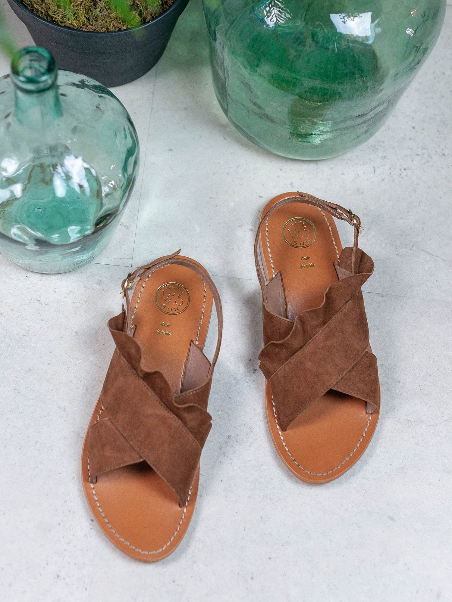 LILLY sandales en cuir camel