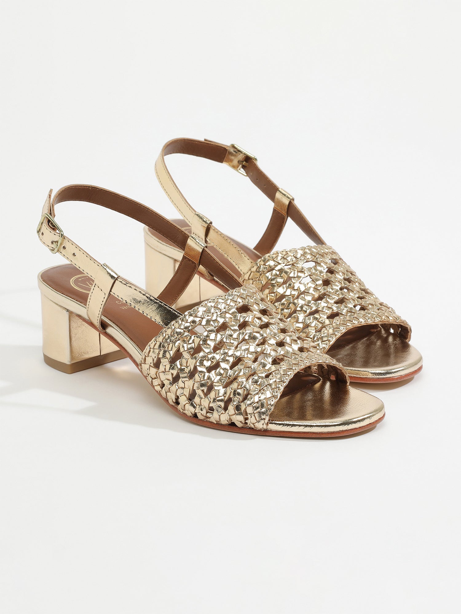 EMMY sandales talon tresse en cuir or