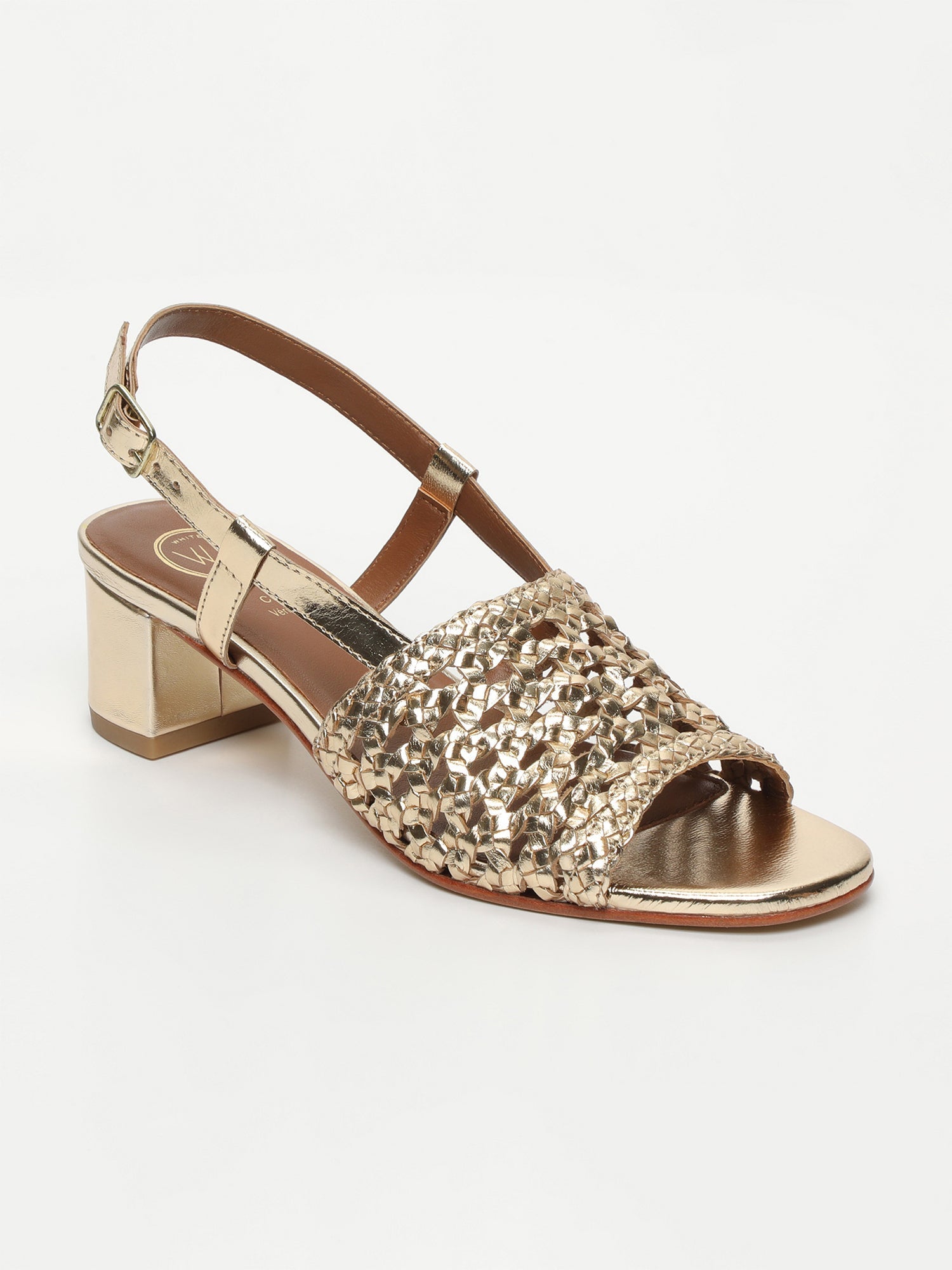 EMMY sandales talon tresse en cuir or
