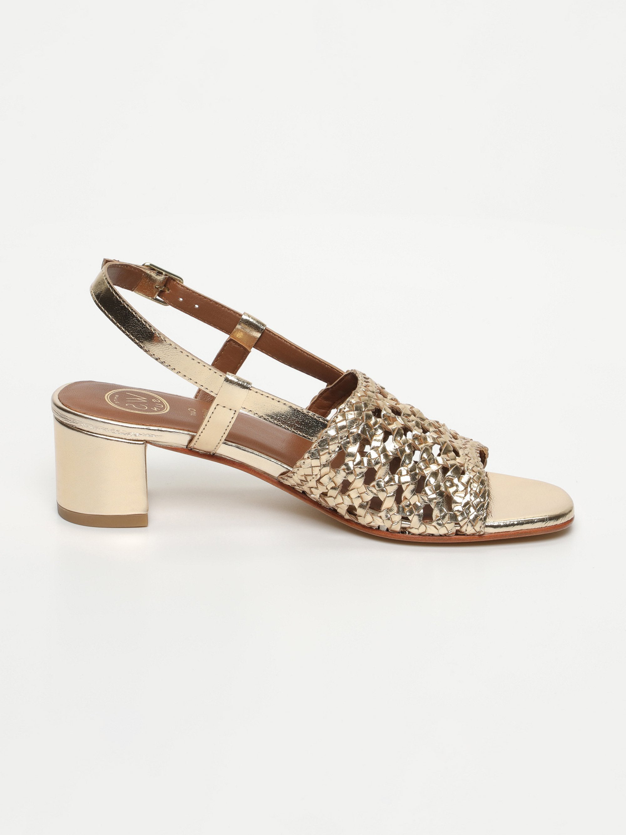EMMY sandales talon tresse en cuir or