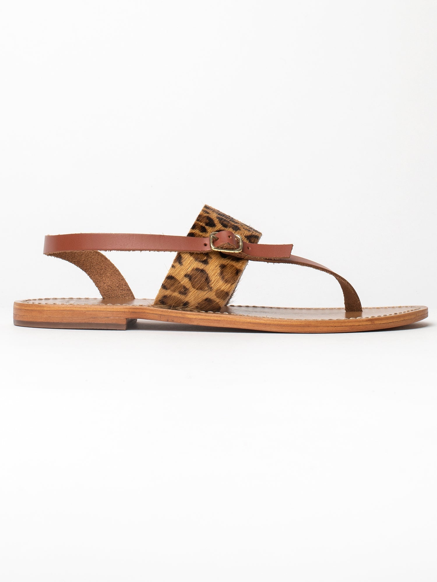BAGER sandales en cuir camel et léopard