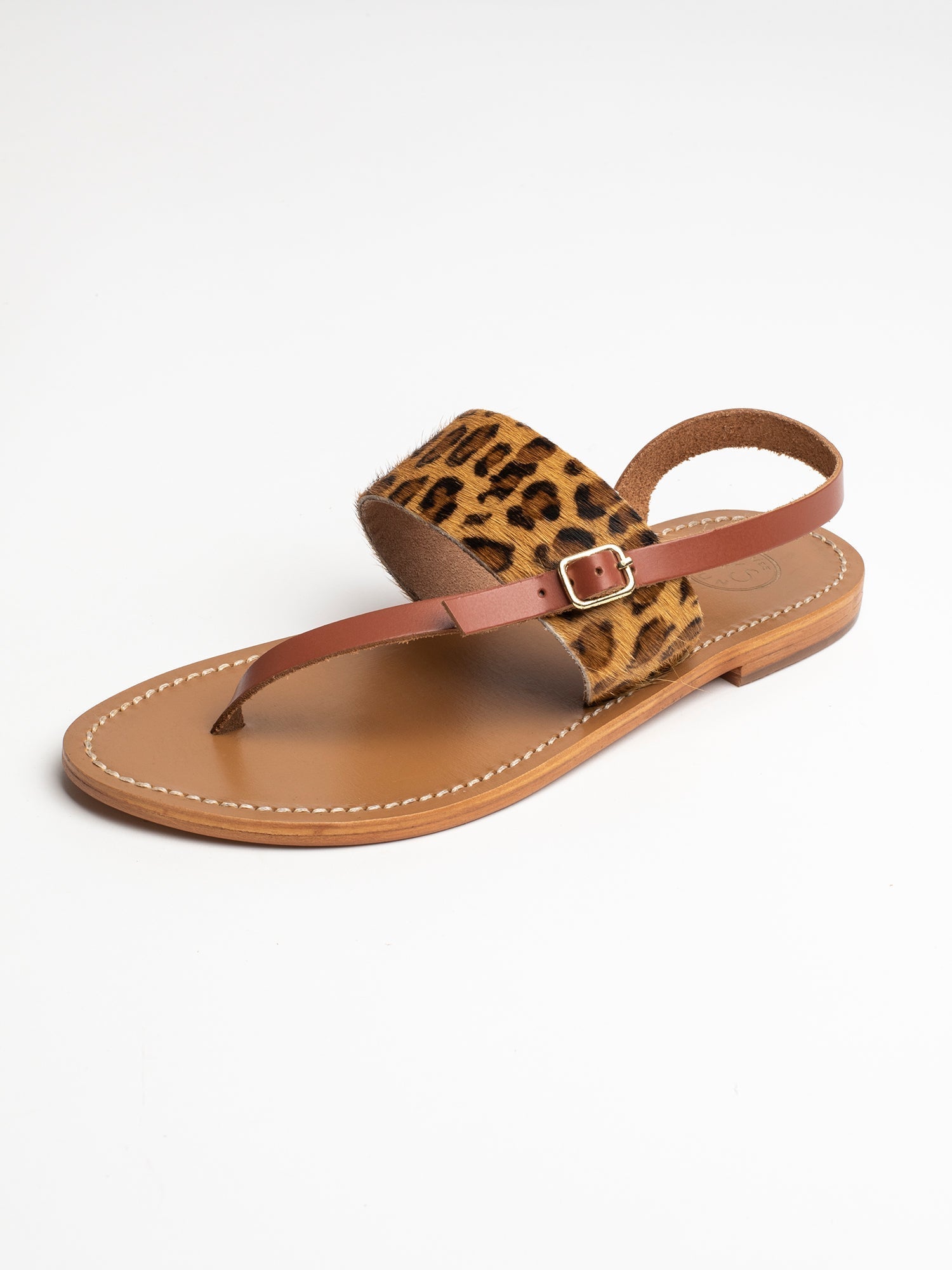 BAGER sandales en cuir camel et léopard