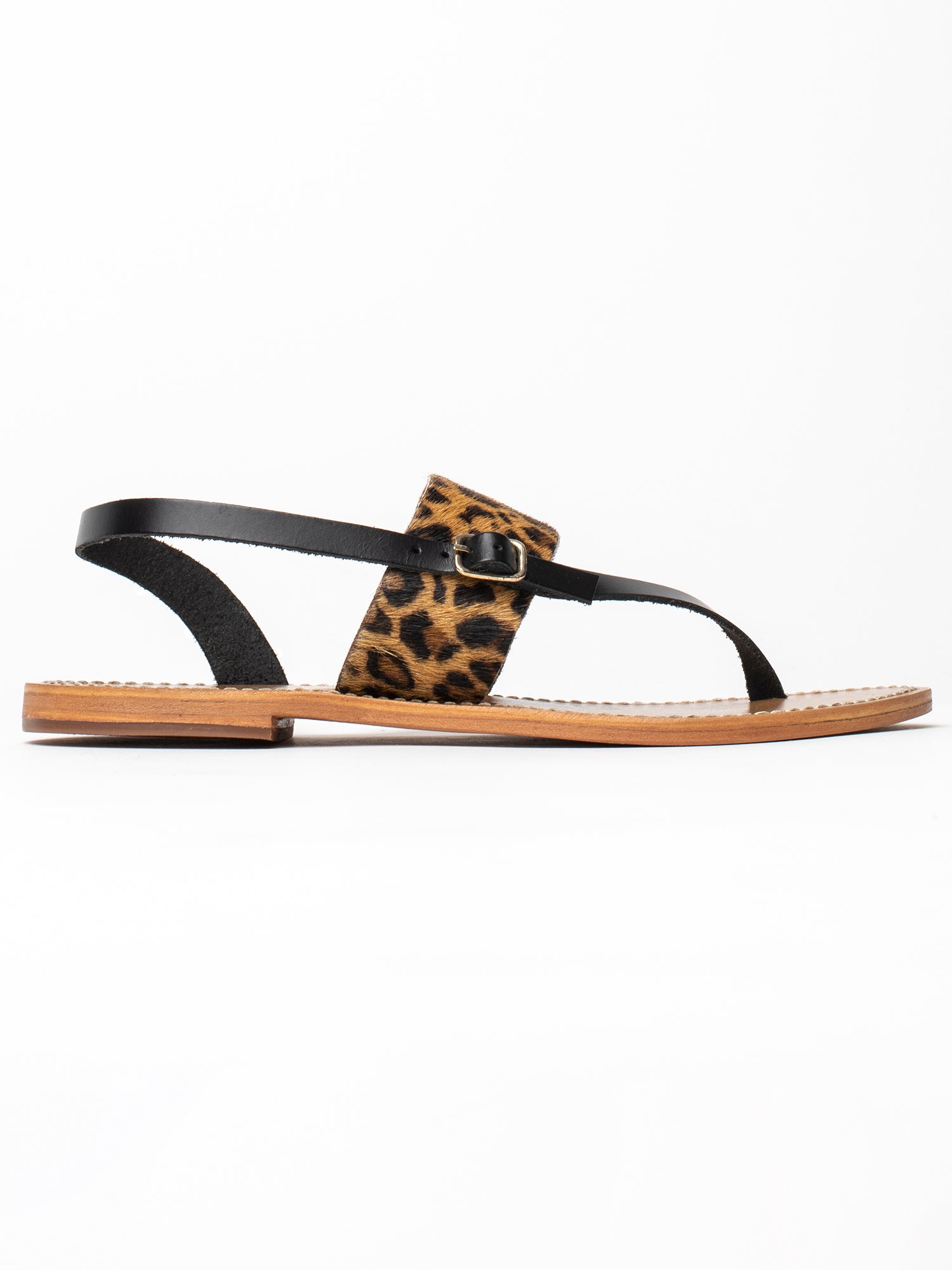 BAGER sandales en cuir noir et léopard