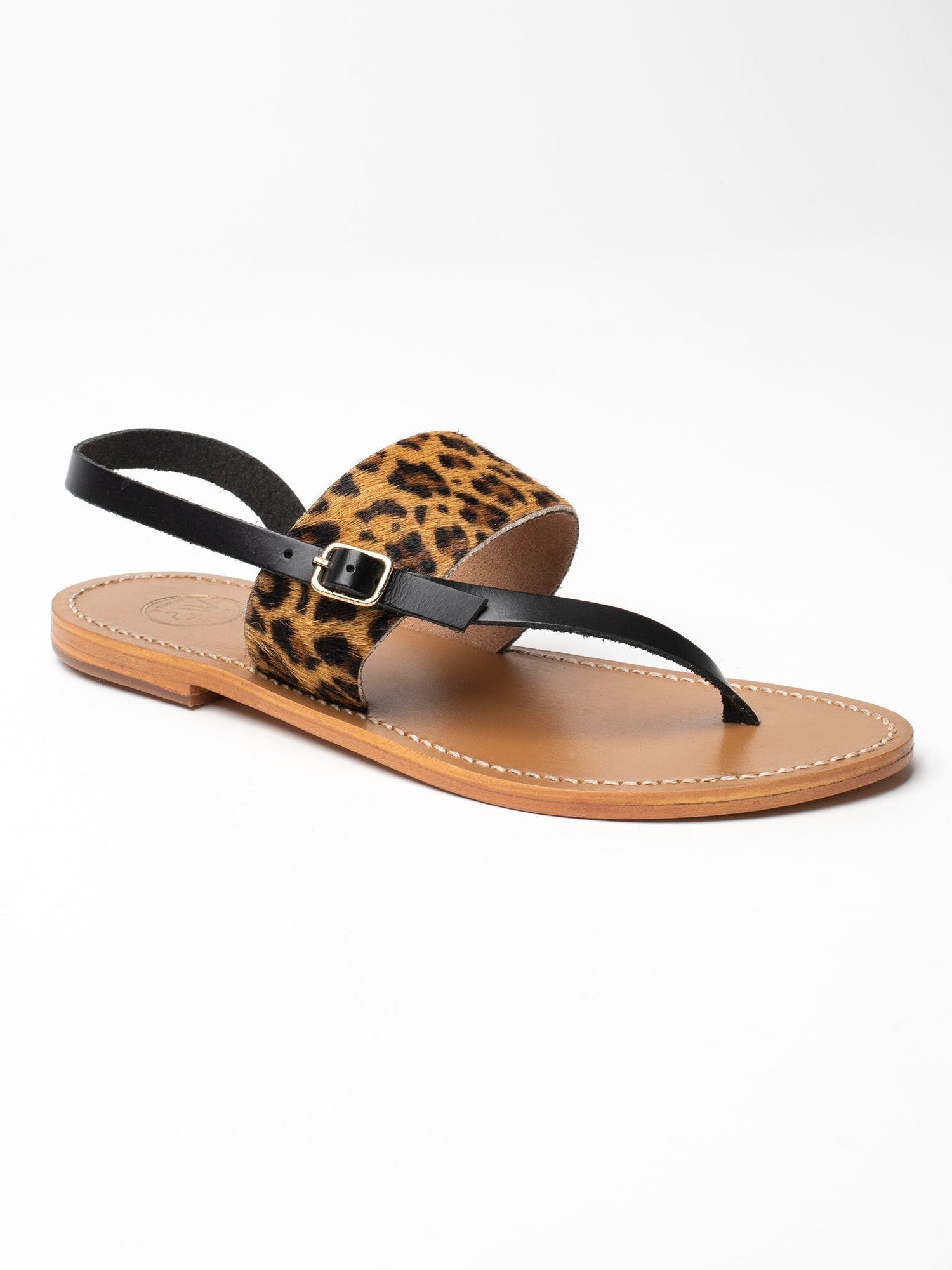 BAGER sandales en cuir noir et léopard