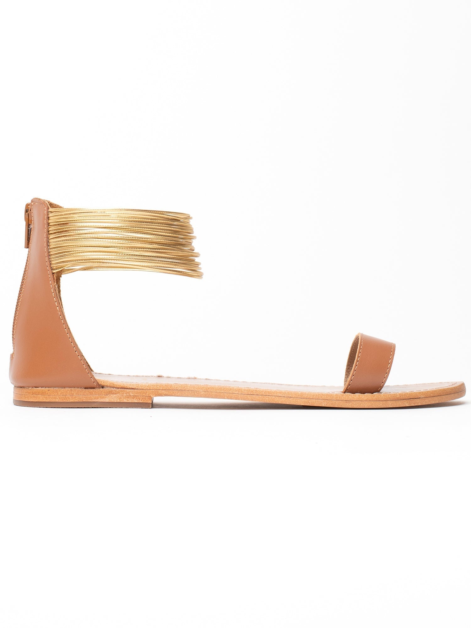 ATYS sandales fantaisie bi-color en cuir camel et or