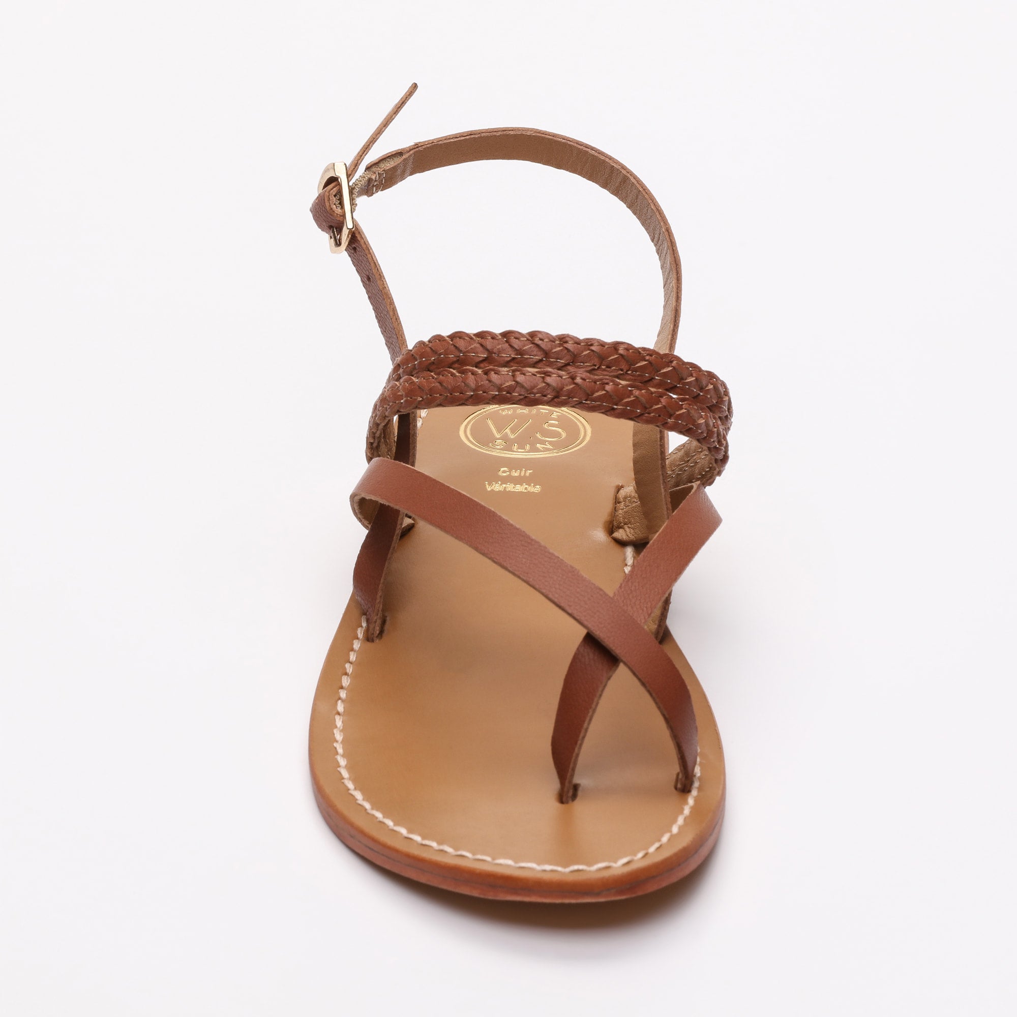 VANILLAE sandales entre doigt en cuir camel