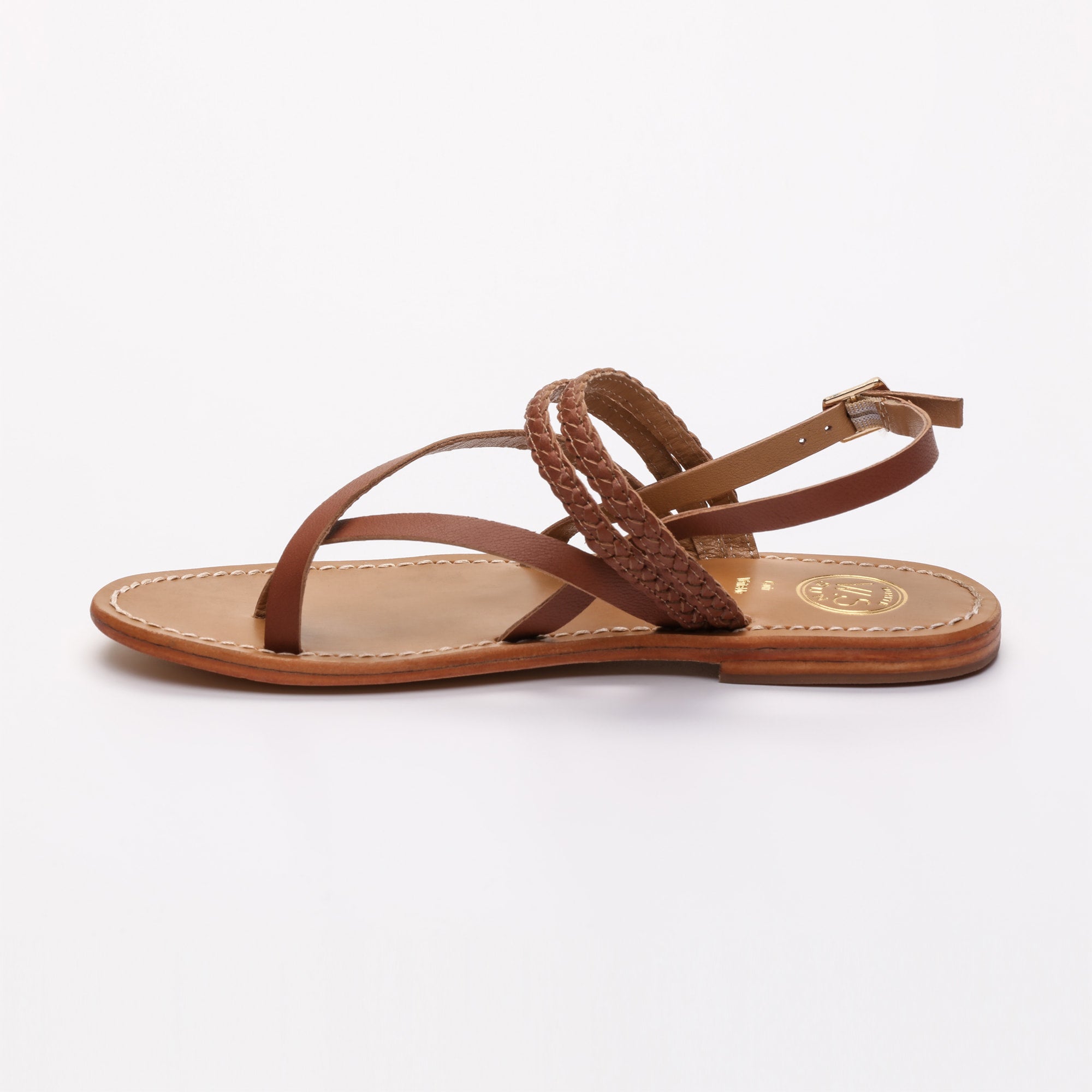 VANILLAE sandales entre doigt en cuir camel