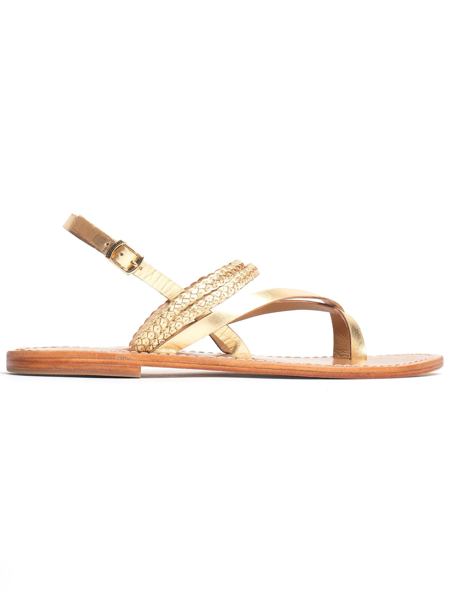 VANILLAE sandales entre doigt en cuir or foncé