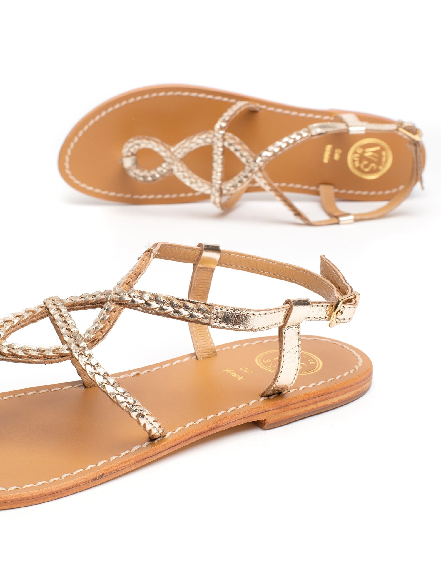 PRAIA sandales entre doigt tresse en cuir or