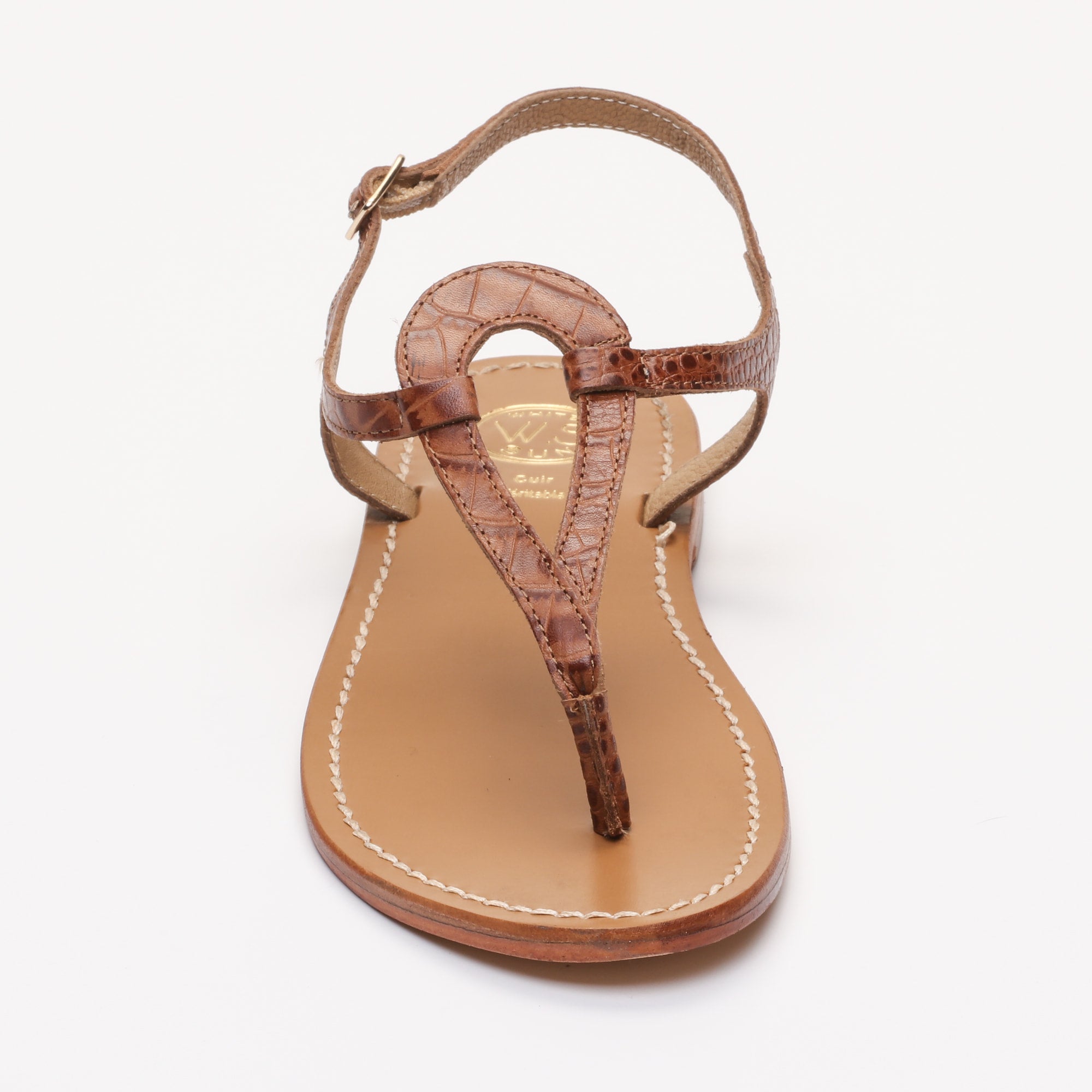 VARDE sandales entre doigt en cuir croco brun