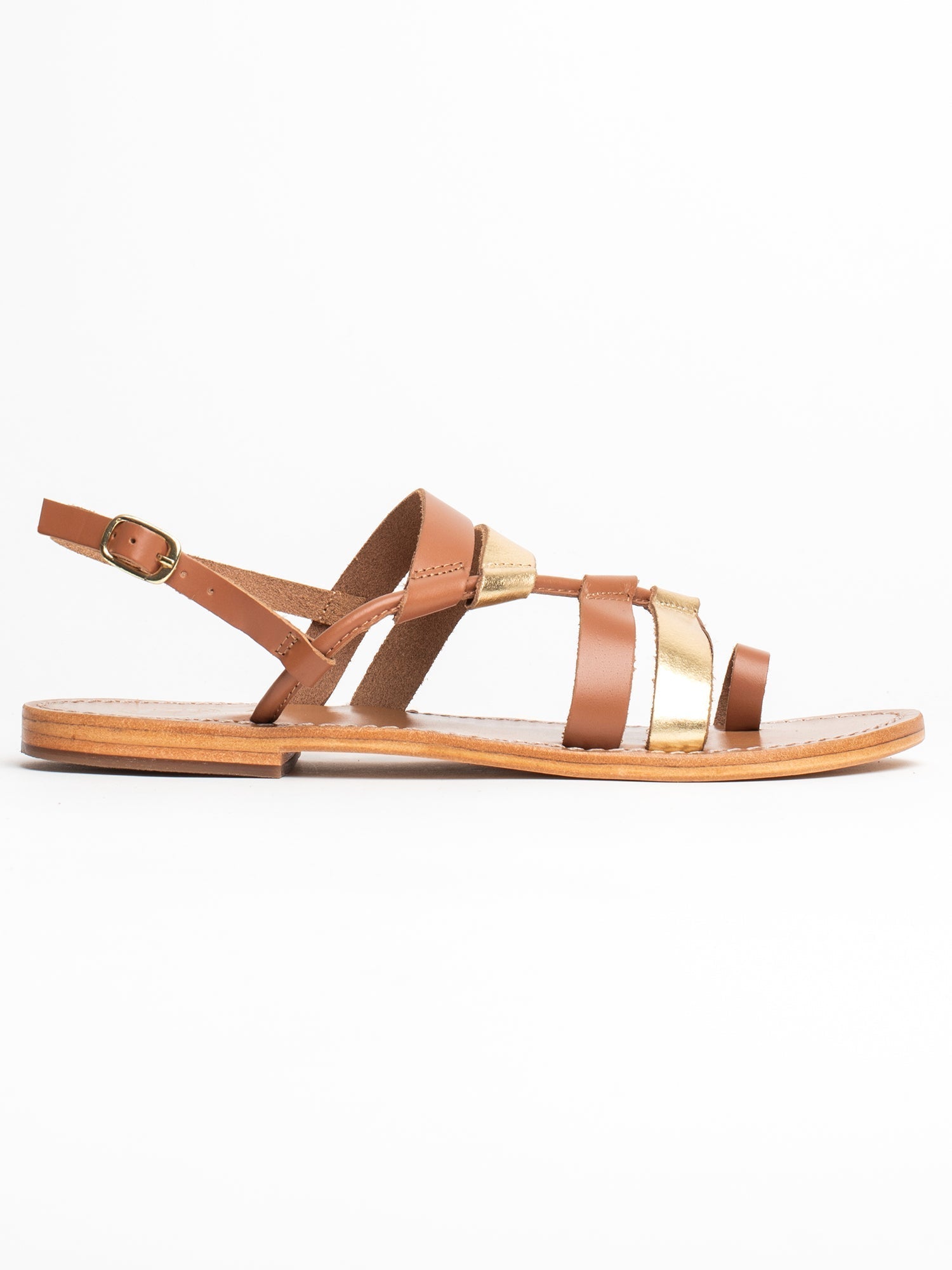 ANTIME sandales en cuir camel et or foncé
