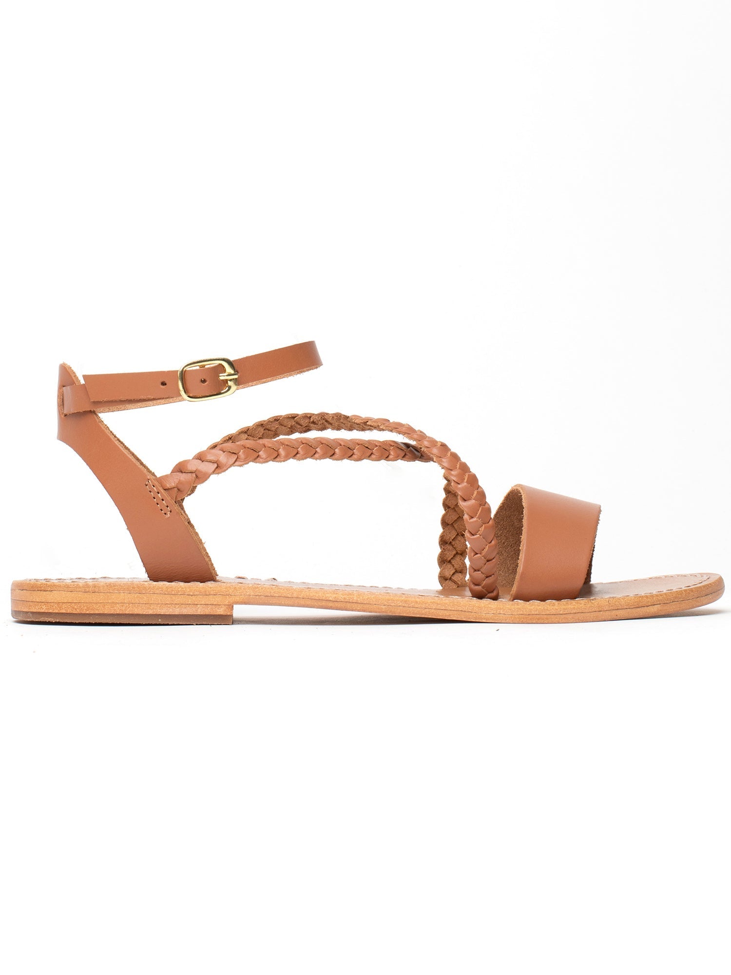 LEANDRA sandales tresse en cuir camel