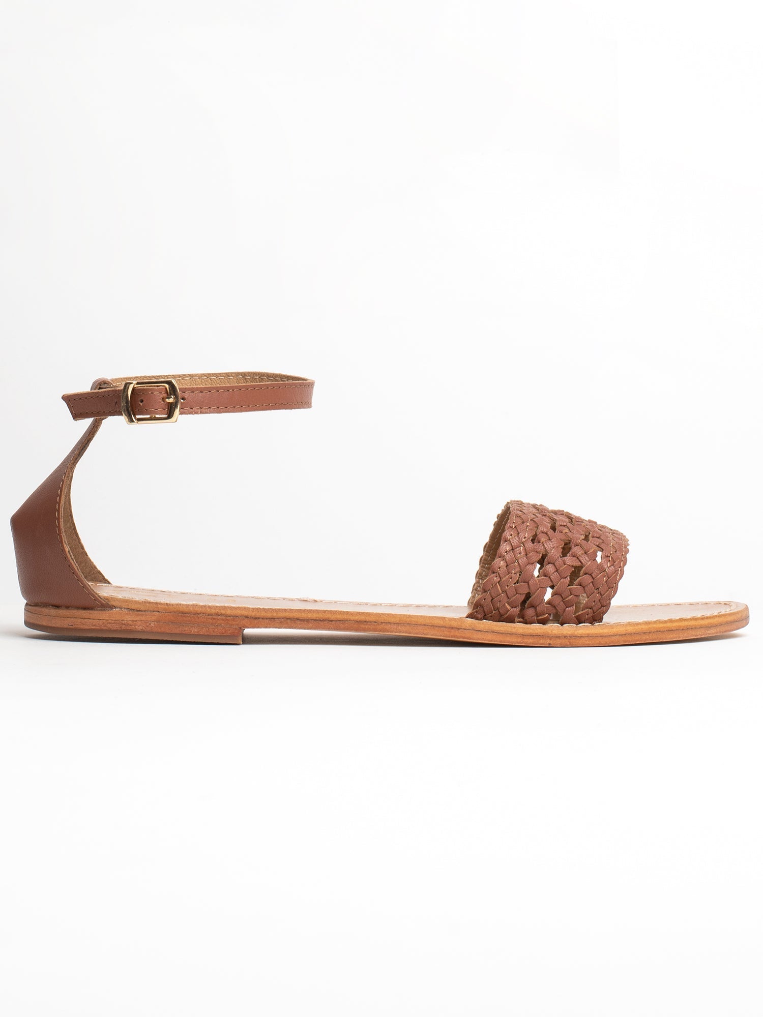 MAJOR sandales bracelet de cheville tresse en cuir camel