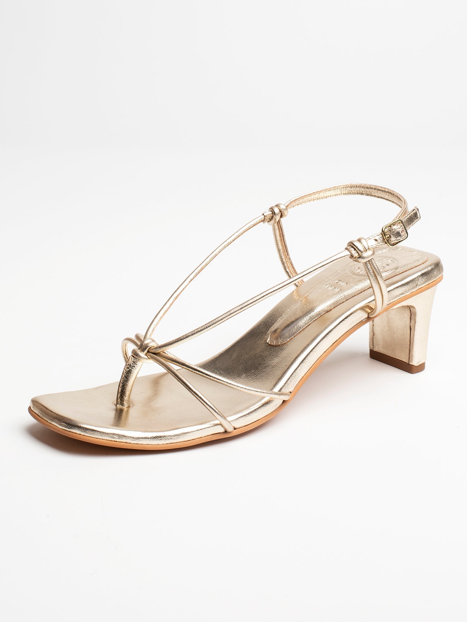 ABEQUA sandales talon entre doigt en cuir or