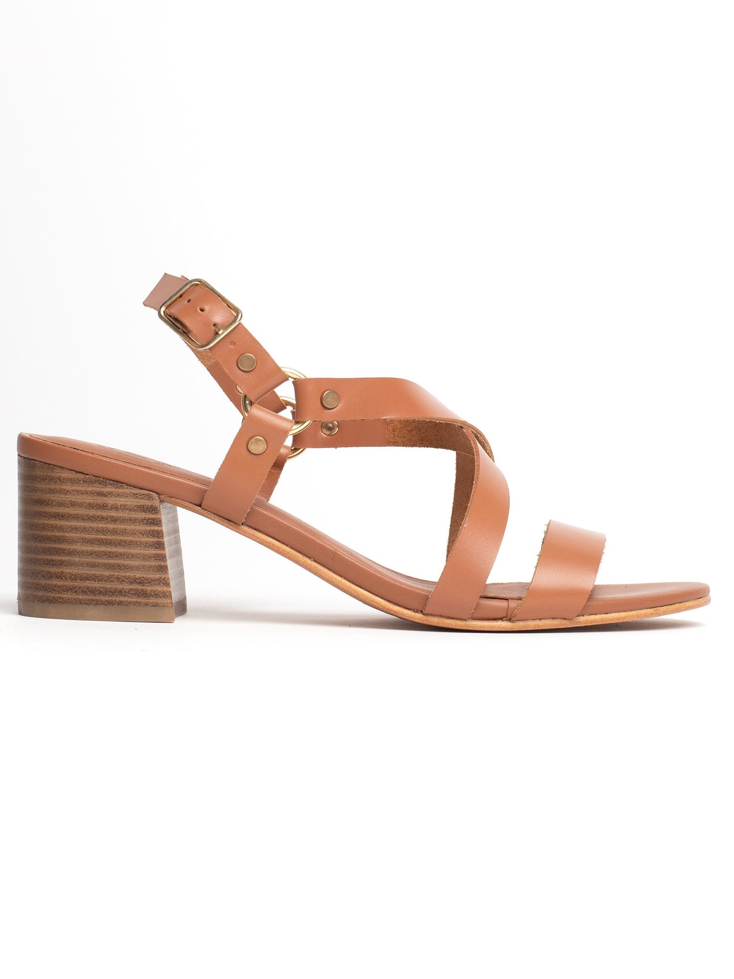 AMA sandales talon en cuir camel
