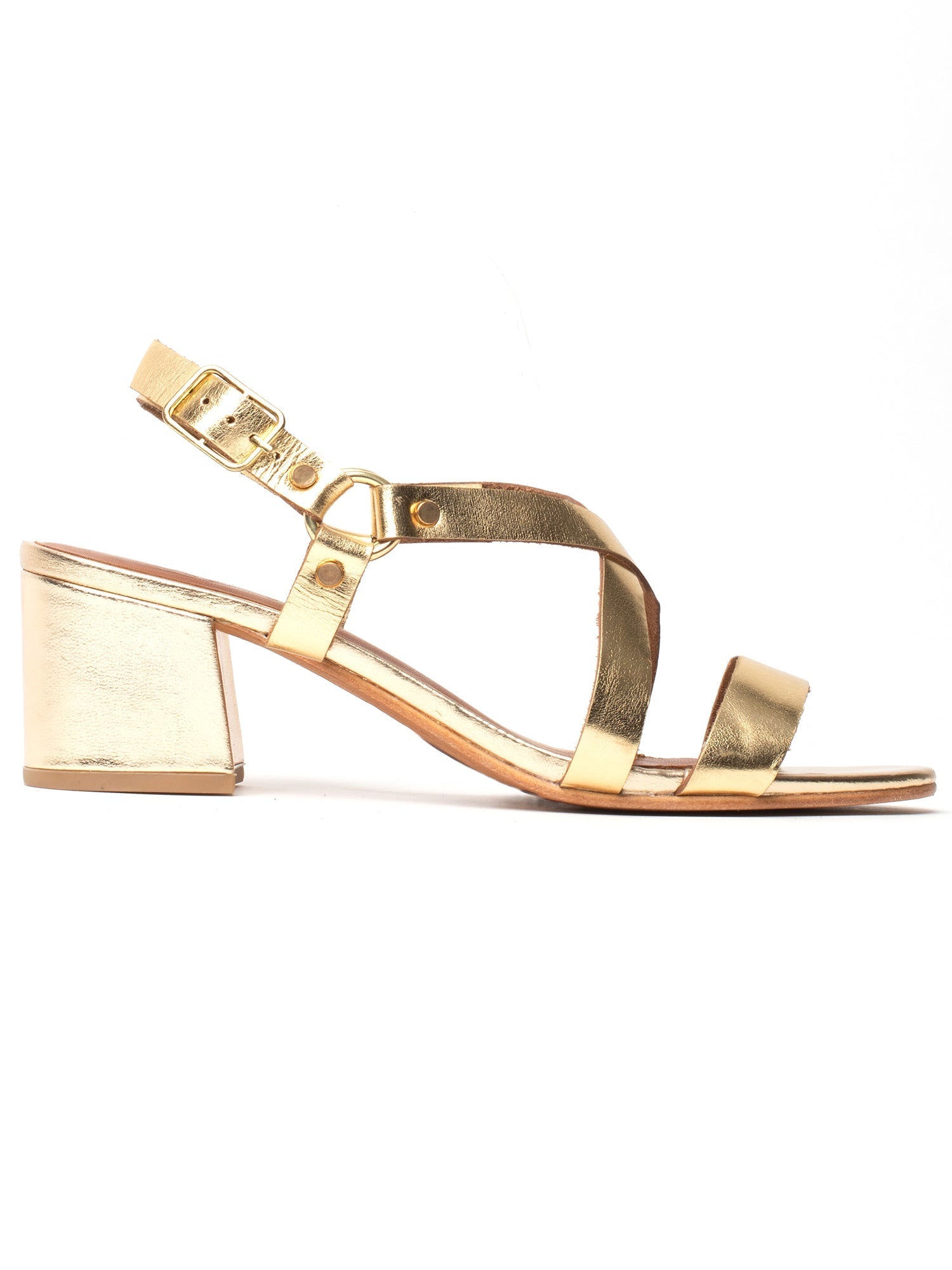 AMA sandales talon en cuir or foncé