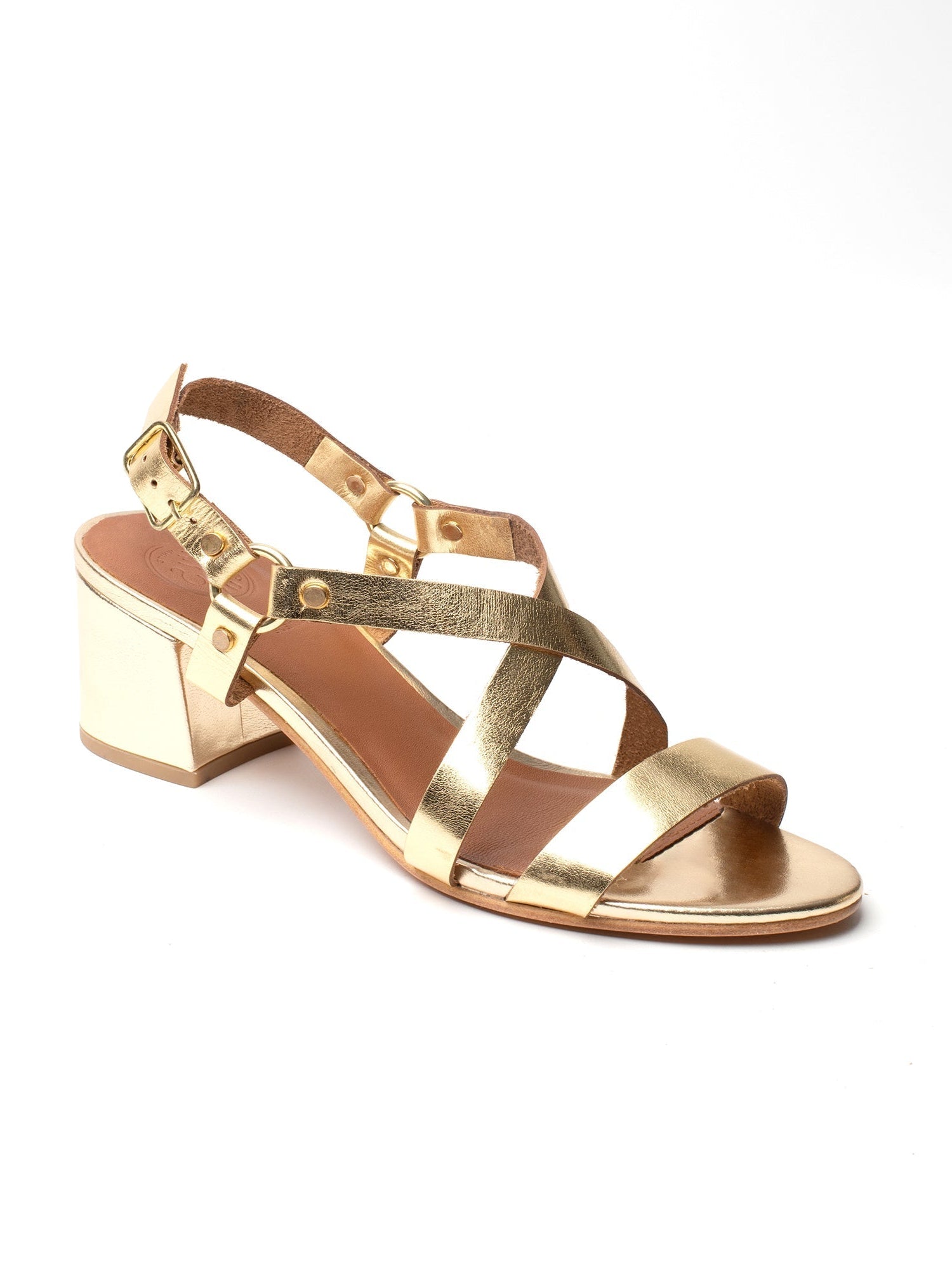 AMA sandales talon en cuir or foncé