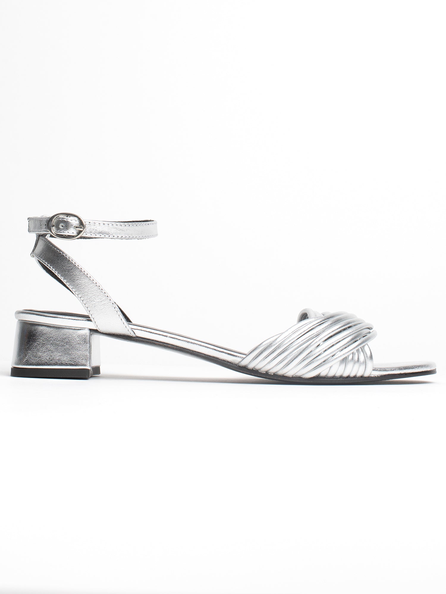 ELONAL sandales talon bracelet de cheville en cuir argent