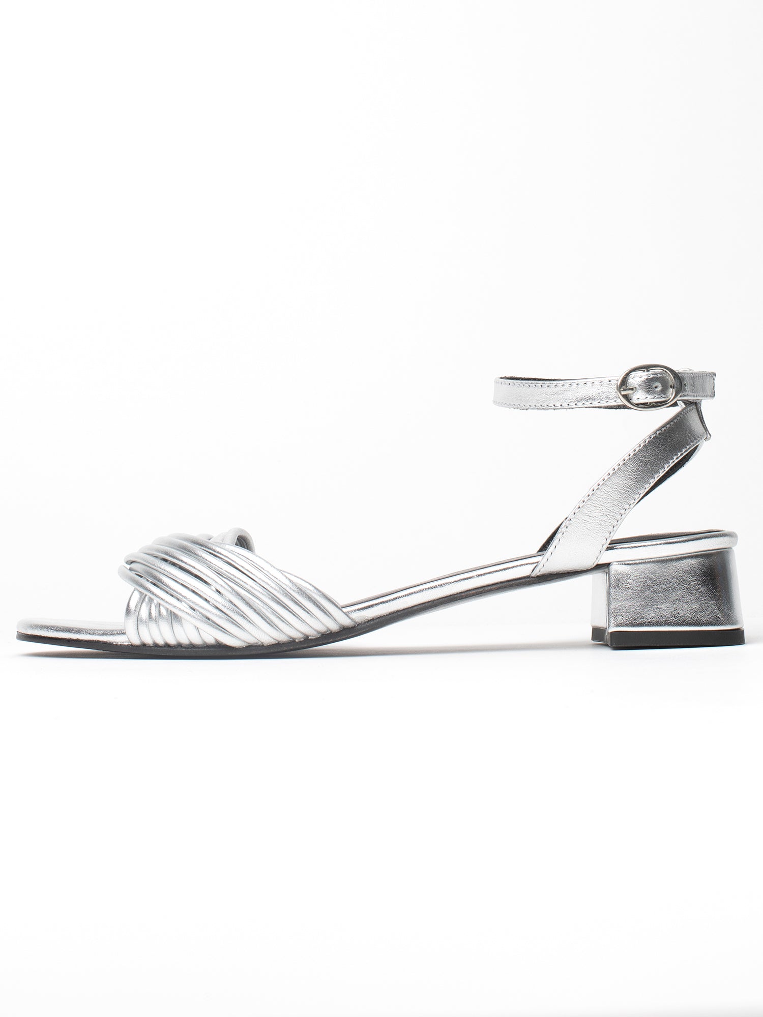 ELONAL sandales talon bracelet de cheville en cuir argent