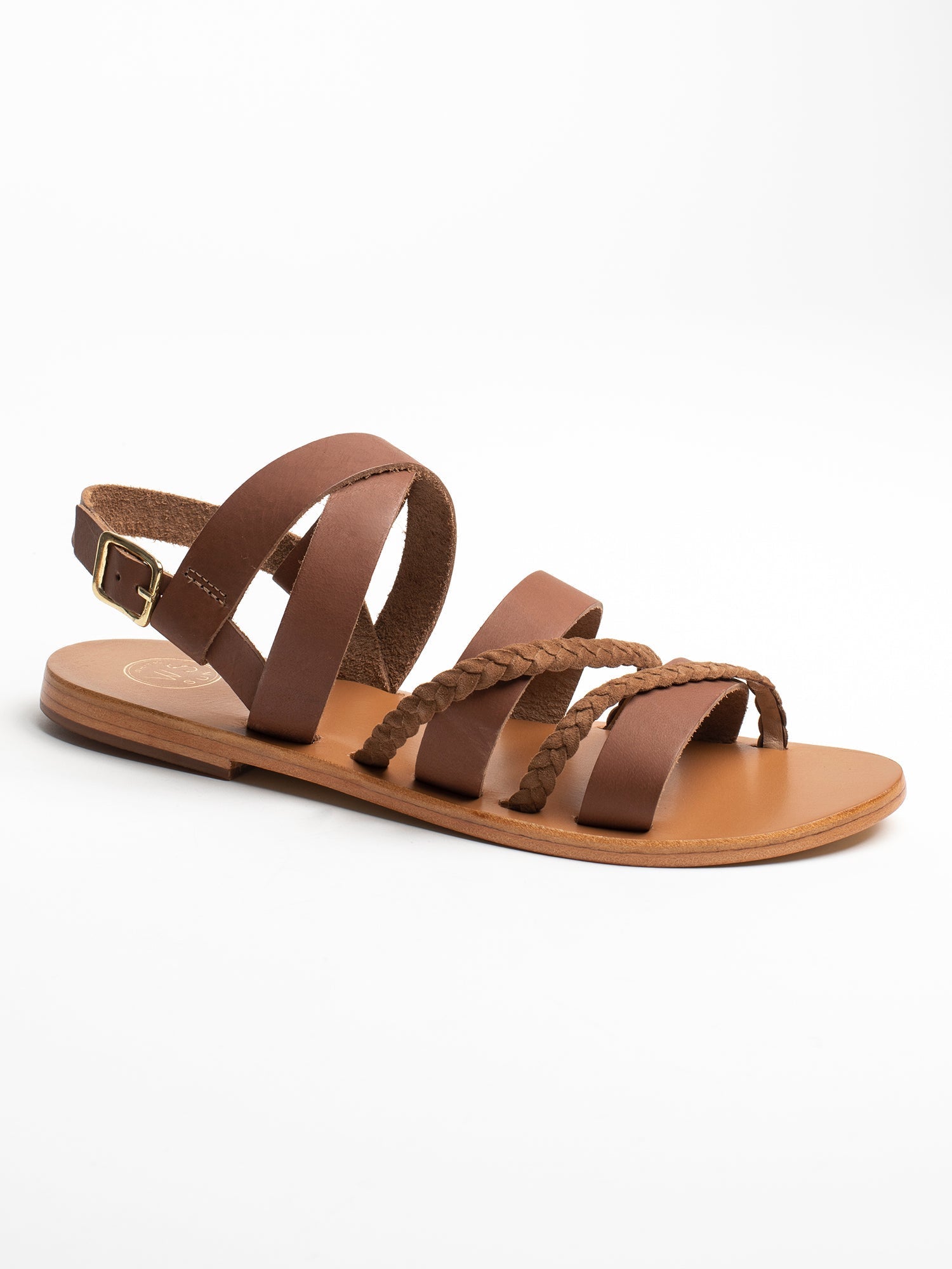 ADRINA sandales en cuir cognac et camel