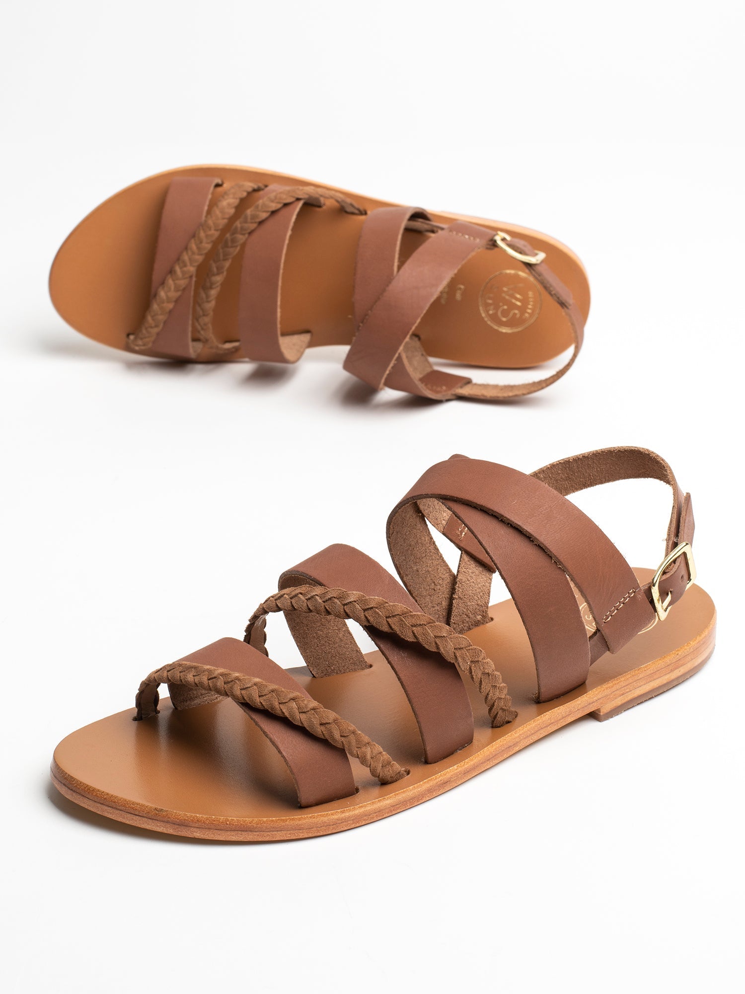 ADRINA sandales en cuir cognac et camel