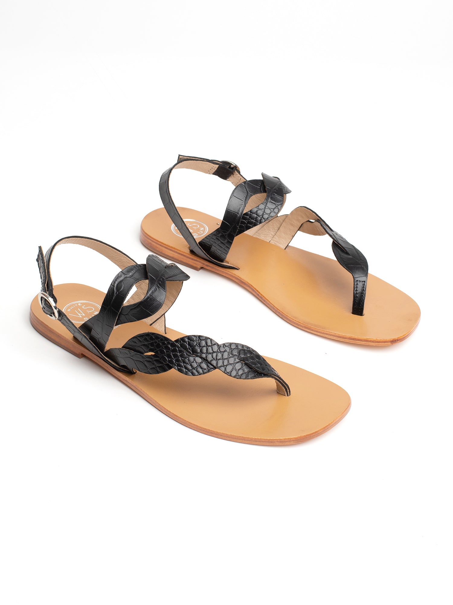 PRIAM sandales en cuir croco noir