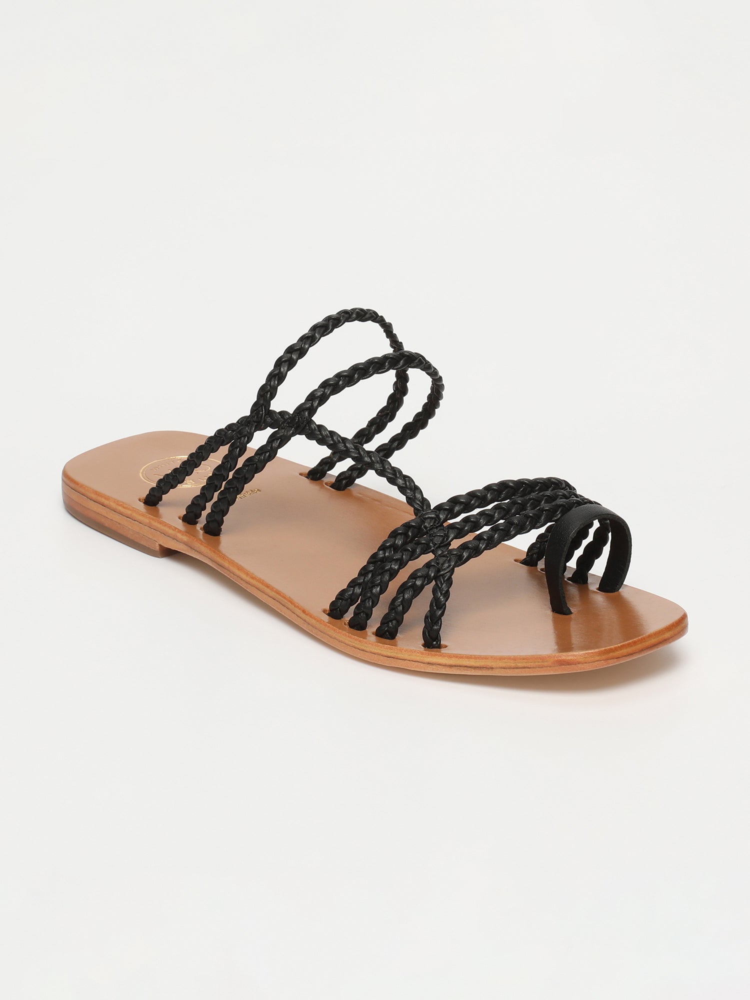 SCARLETT mules entre doigt tresses en cuir noir