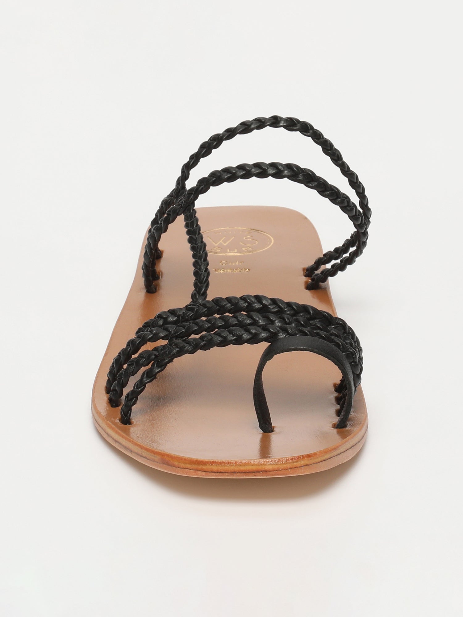 SCARLETT mules entre doigt tresses en cuir noir
