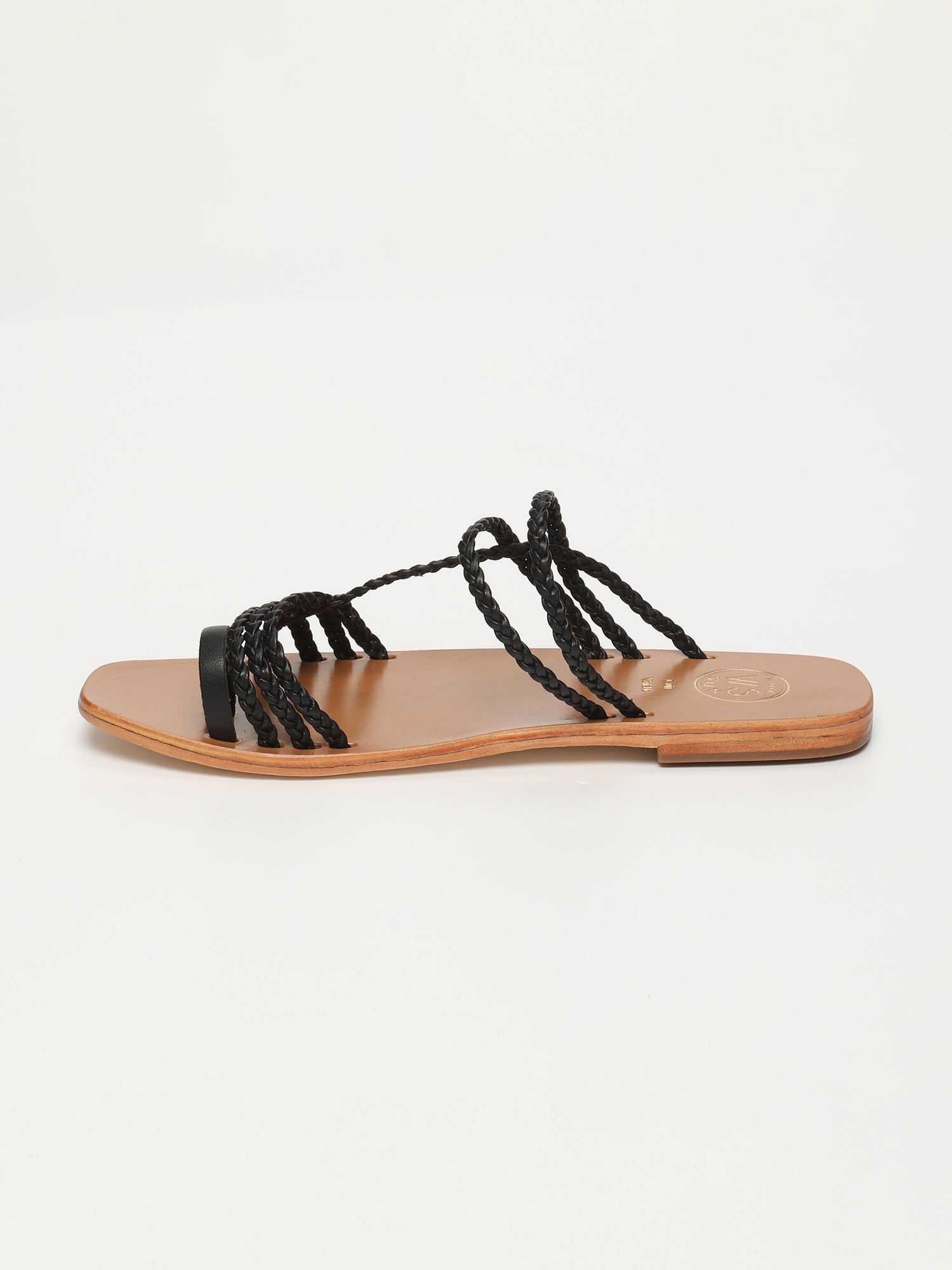 SCARLETT mules entre doigt tresses en cuir noir