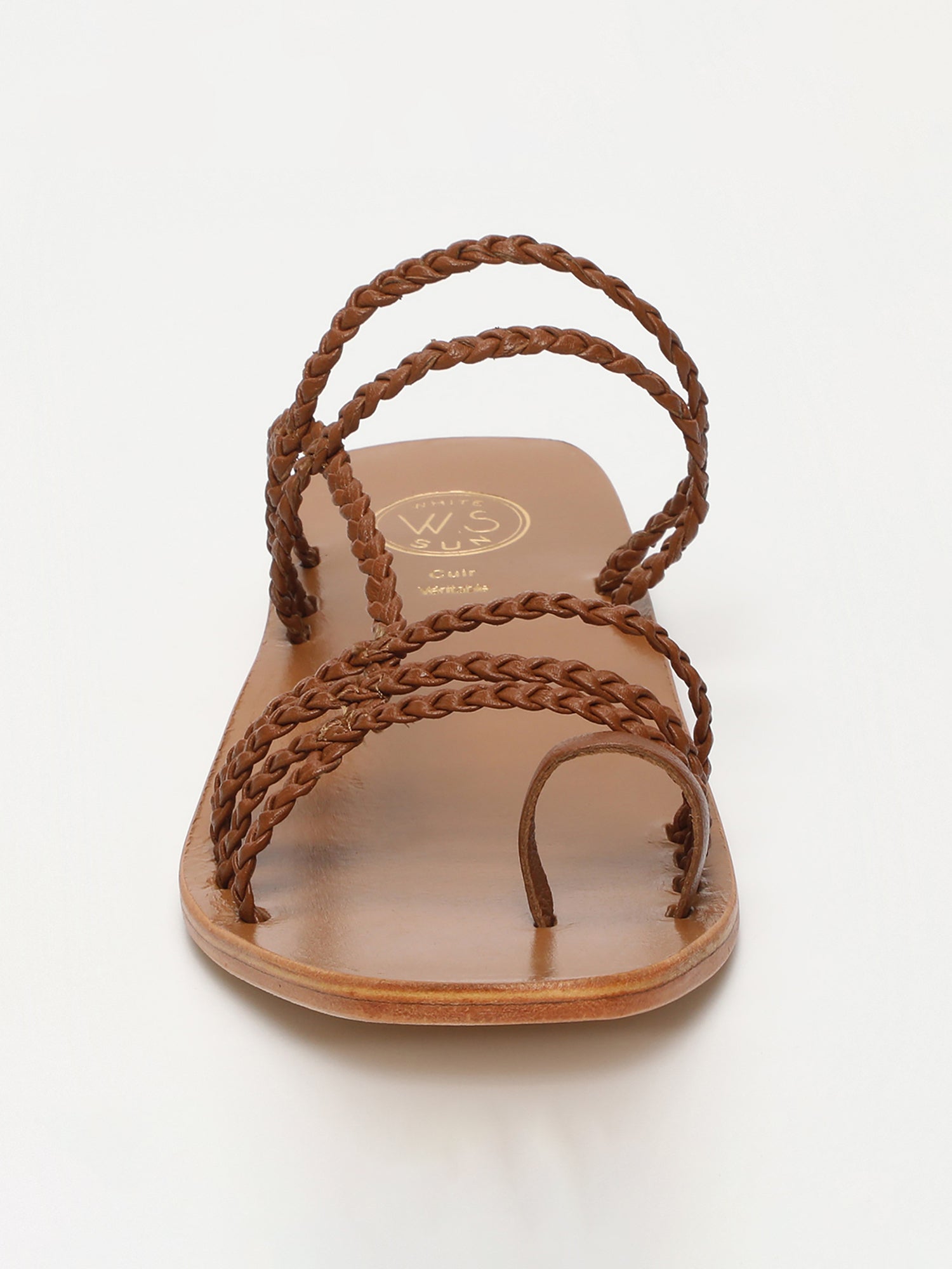 SCARLETT mules entre doigt tresses en cuir camel