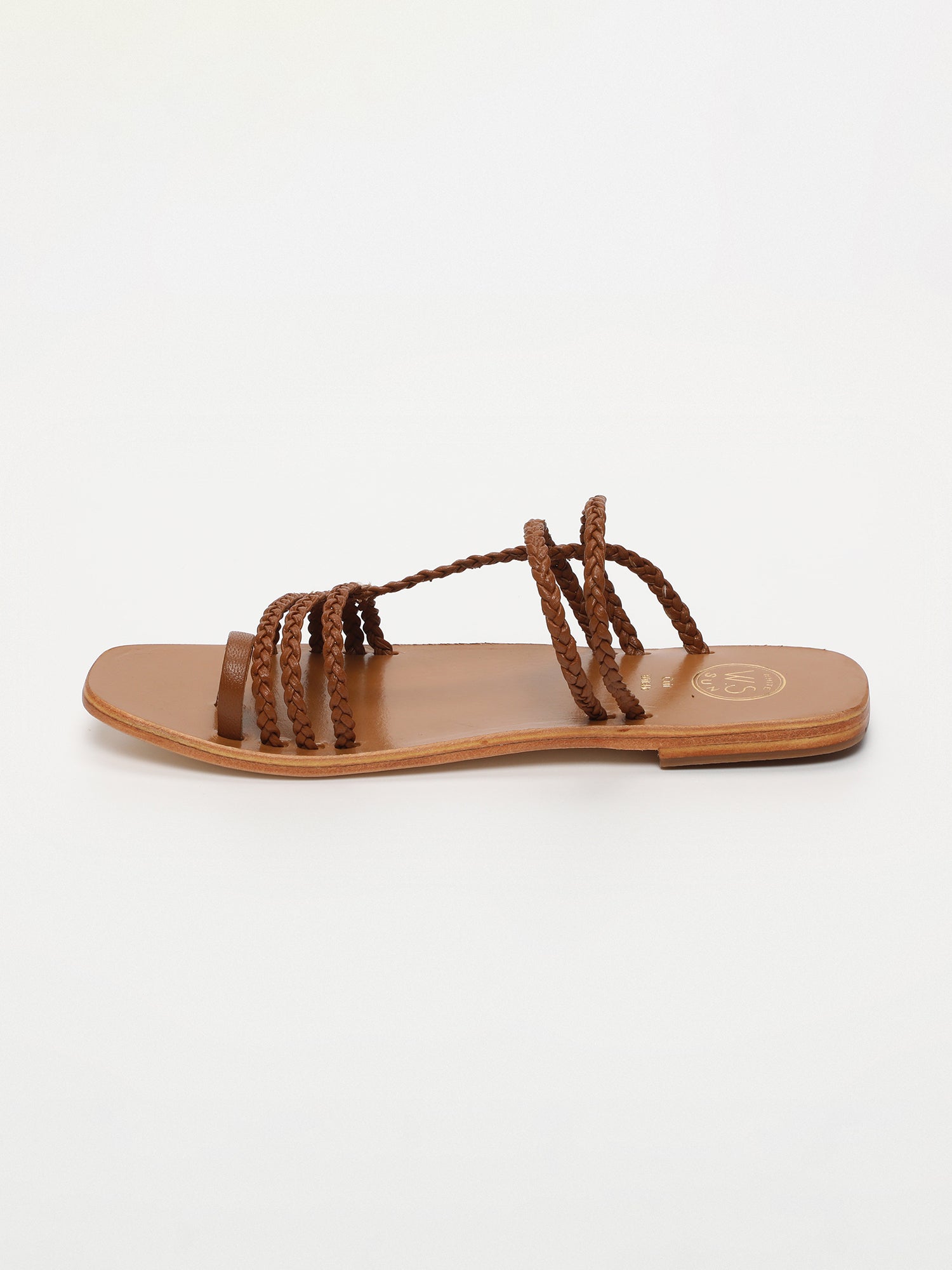SCARLETT mules entre doigt tresses en cuir camel