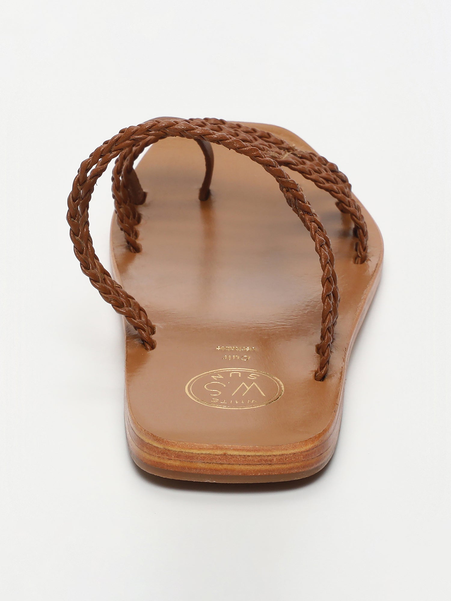 SCARLETT mules entre doigt tresses en cuir camel