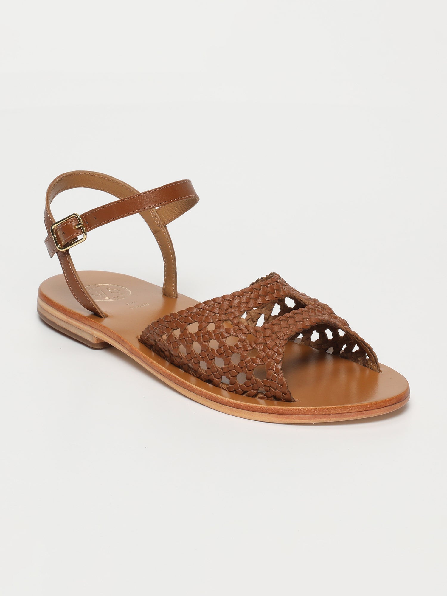 BASANTI sandales tresse en cuir camel
