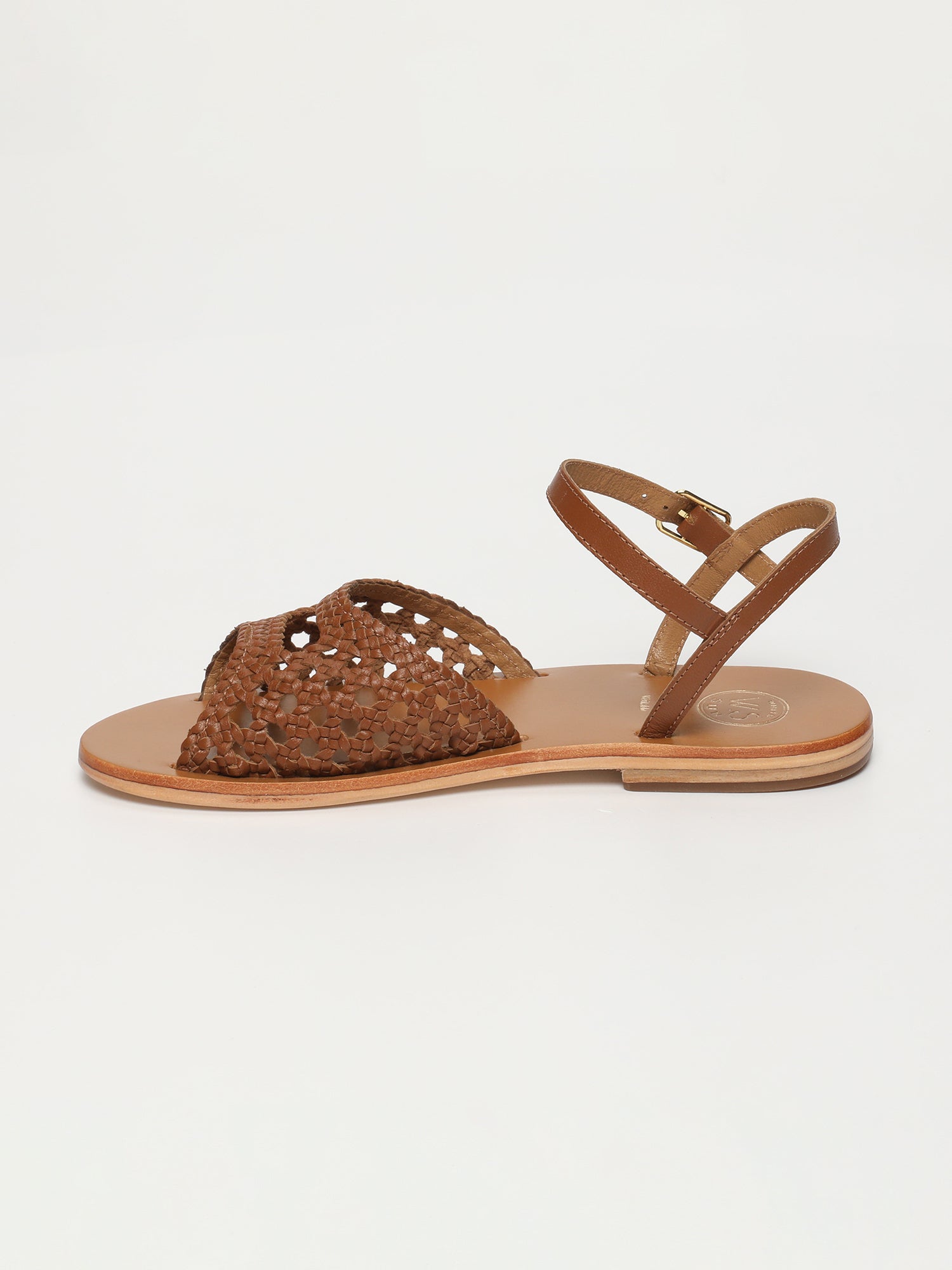 BASANTI sandales tresse en cuir camel