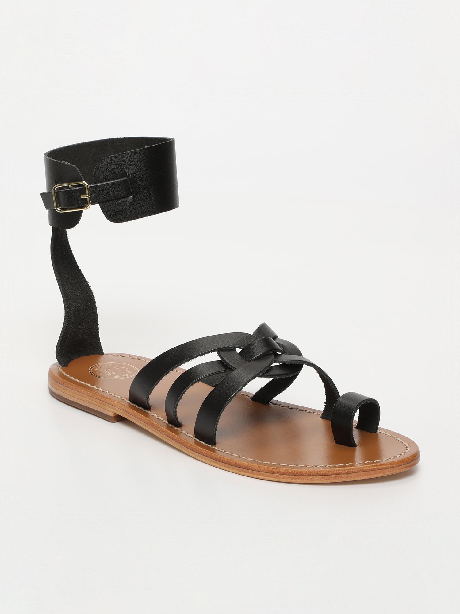 BHAIRAVI sandales entre doigt bracelet de cheville en cuir noir