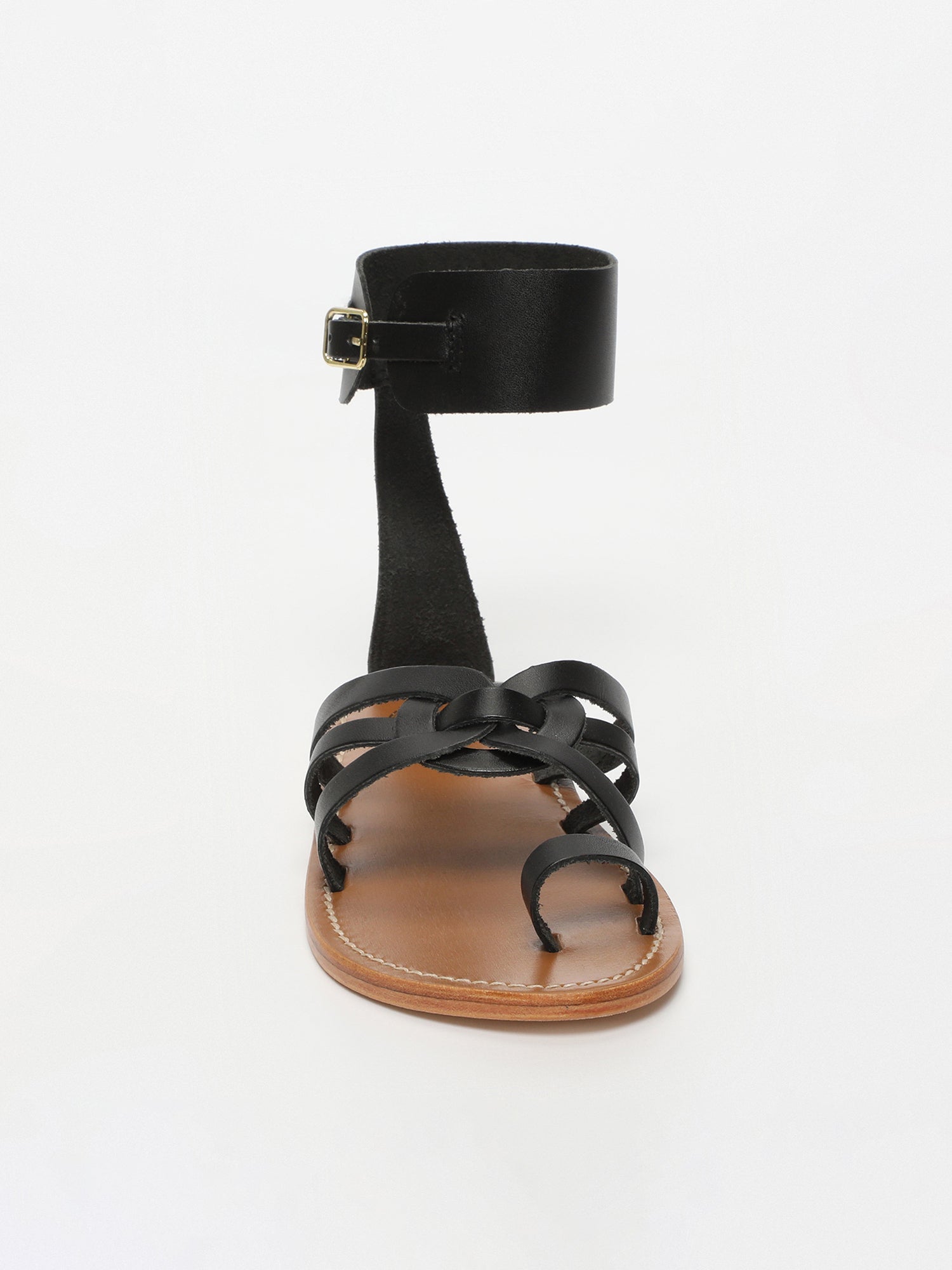 BHAIRAVI sandales entre doigt bracelet de cheville en cuir noir