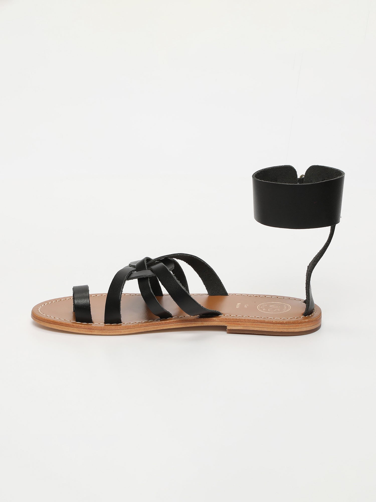 BHAIRAVI sandales entre doigt bracelet de cheville en cuir noir