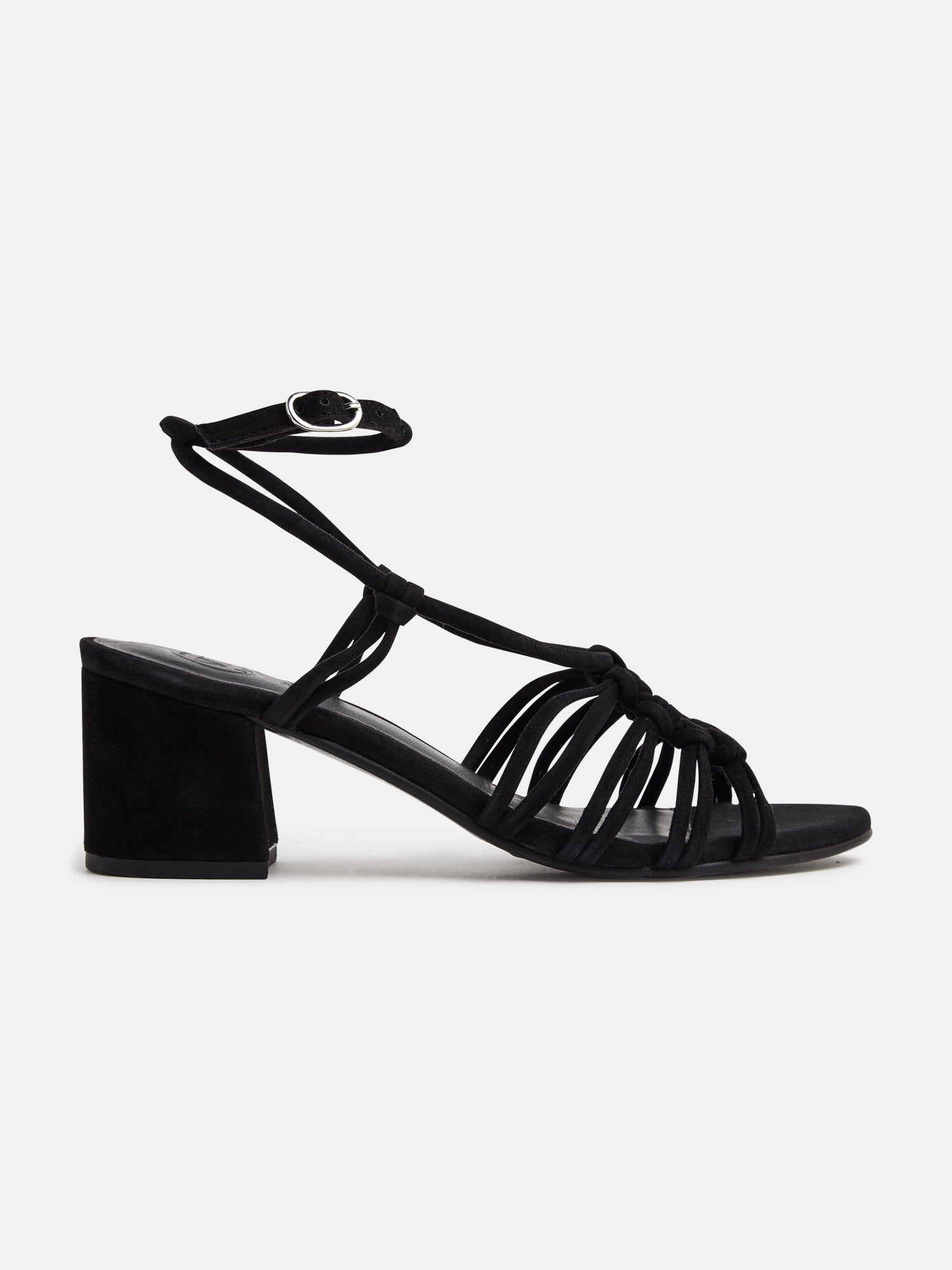 DEEKSHITHA sandales talon bracelet de cheville en cuir noir