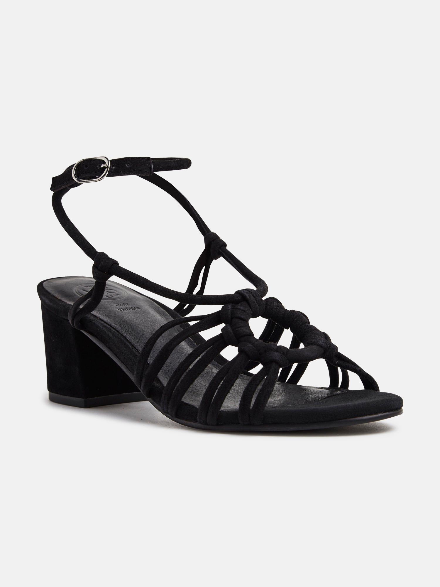DEEKSHITHA sandales talon bracelet de cheville en cuir noir