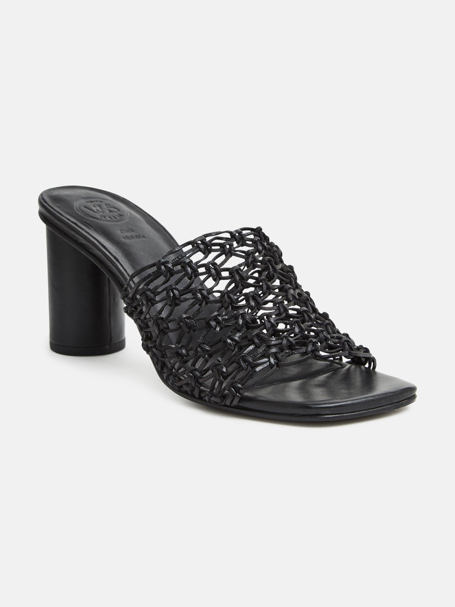 LILY mules talon tresse en cuir noir